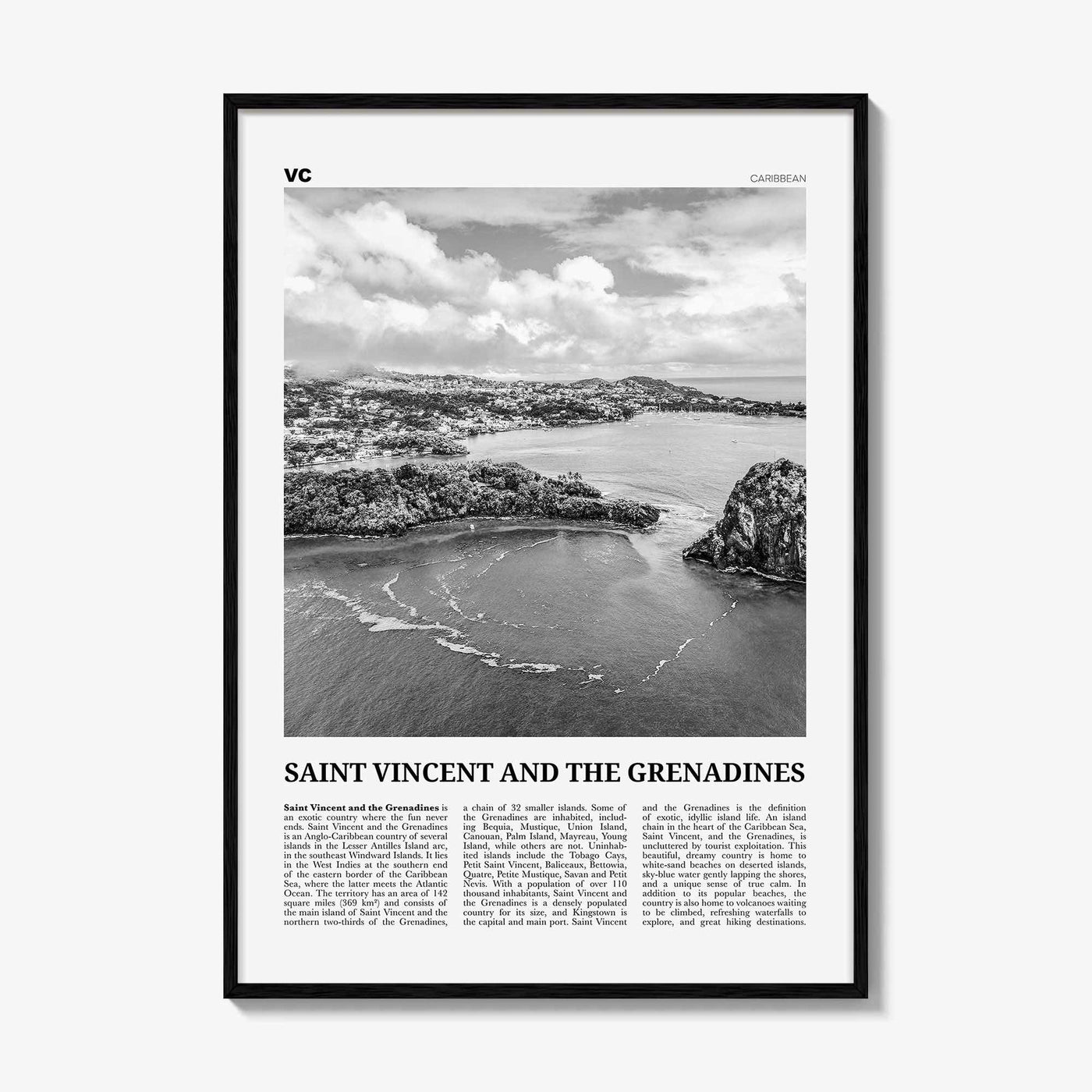 Saint Vincent and the Grenadines Print Black and White, Saint Vincent Wall Art, Saint Vincent Poster, Lesser Antilles, Caribbean