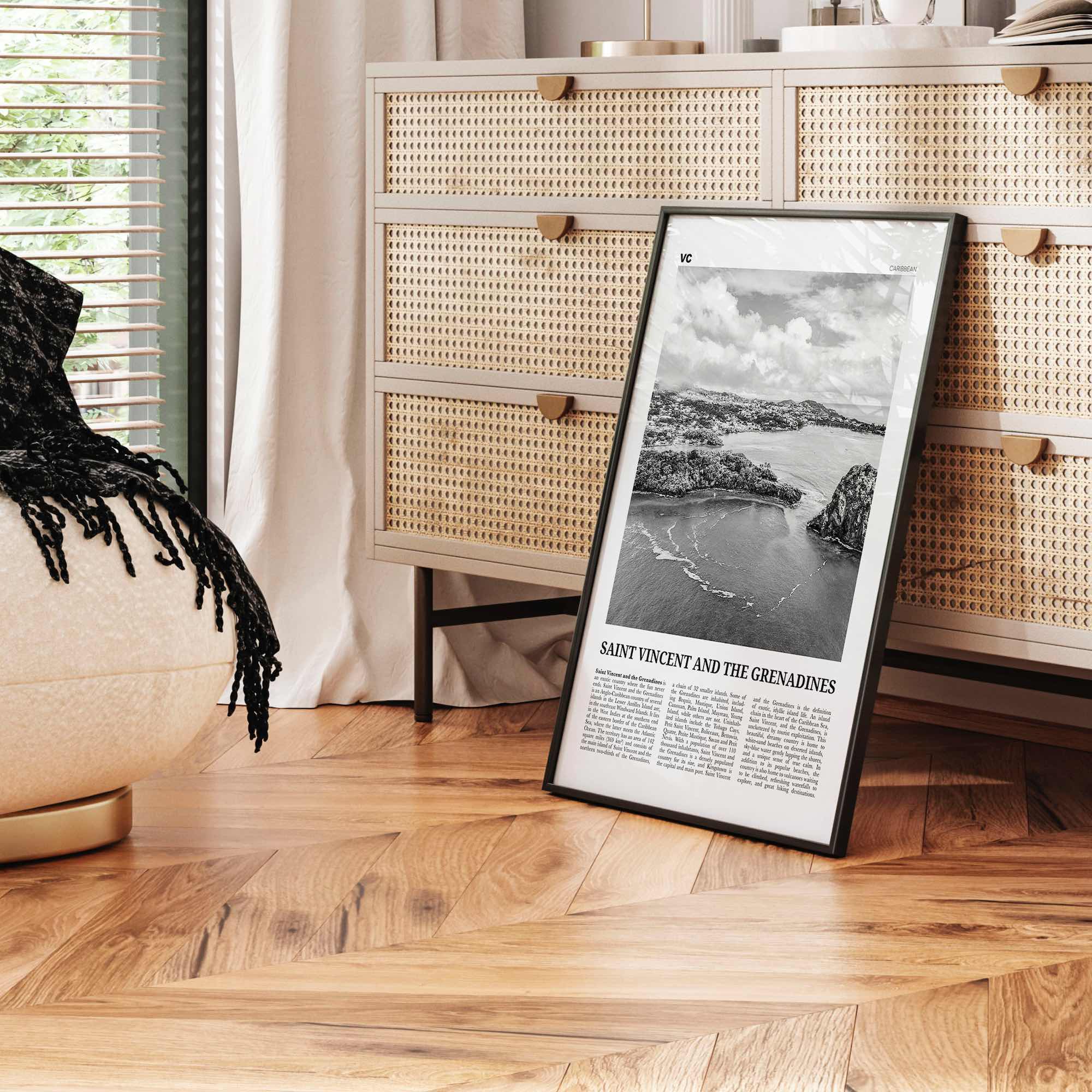 Saint Vincent and the Grenadines Print Black and White, Saint Vincent Wall Art, Saint Vincent Poster, Lesser Antilles, Caribbean