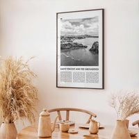 Saint Vincent and the Grenadines Print Black and White, Saint Vincent Wall Art, Saint Vincent Poster, Lesser Antilles, Caribbean