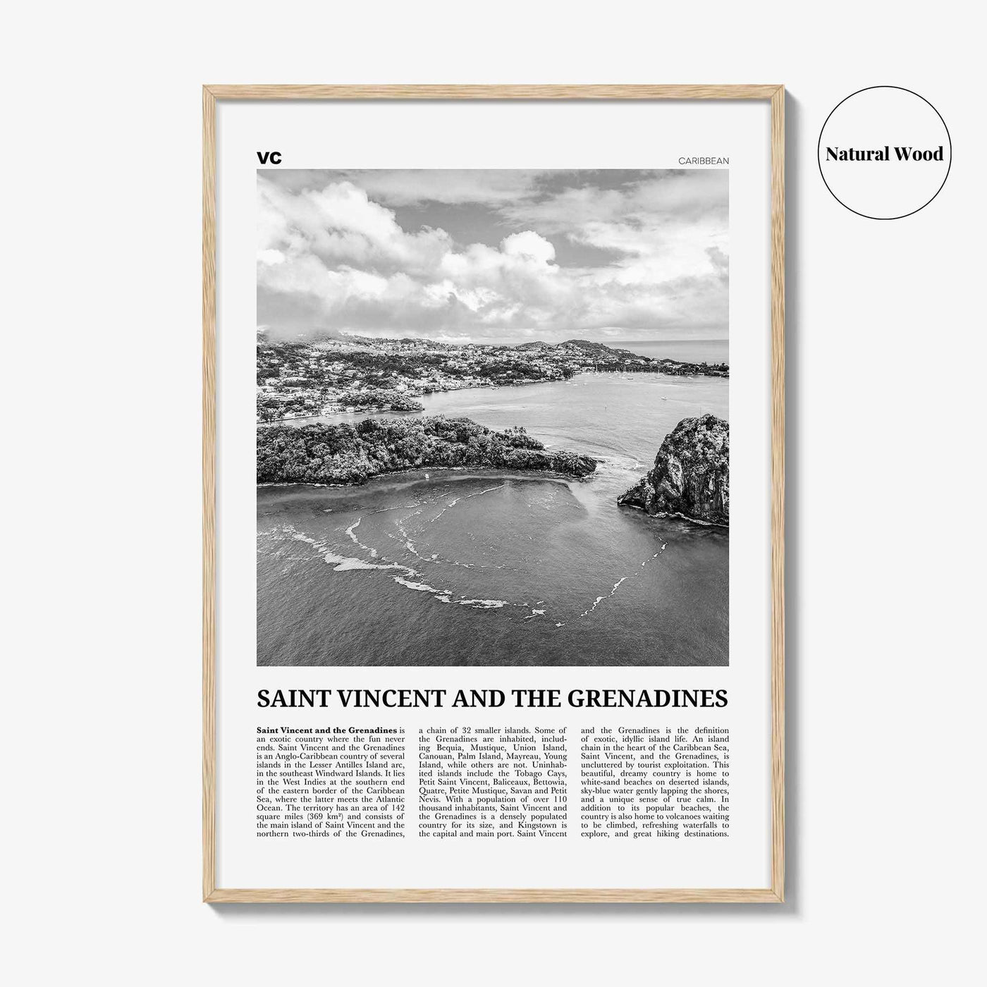 Saint Vincent and the Grenadines Print Black and White, Saint Vincent Wall Art, Saint Vincent Poster, Lesser Antilles, Caribbean