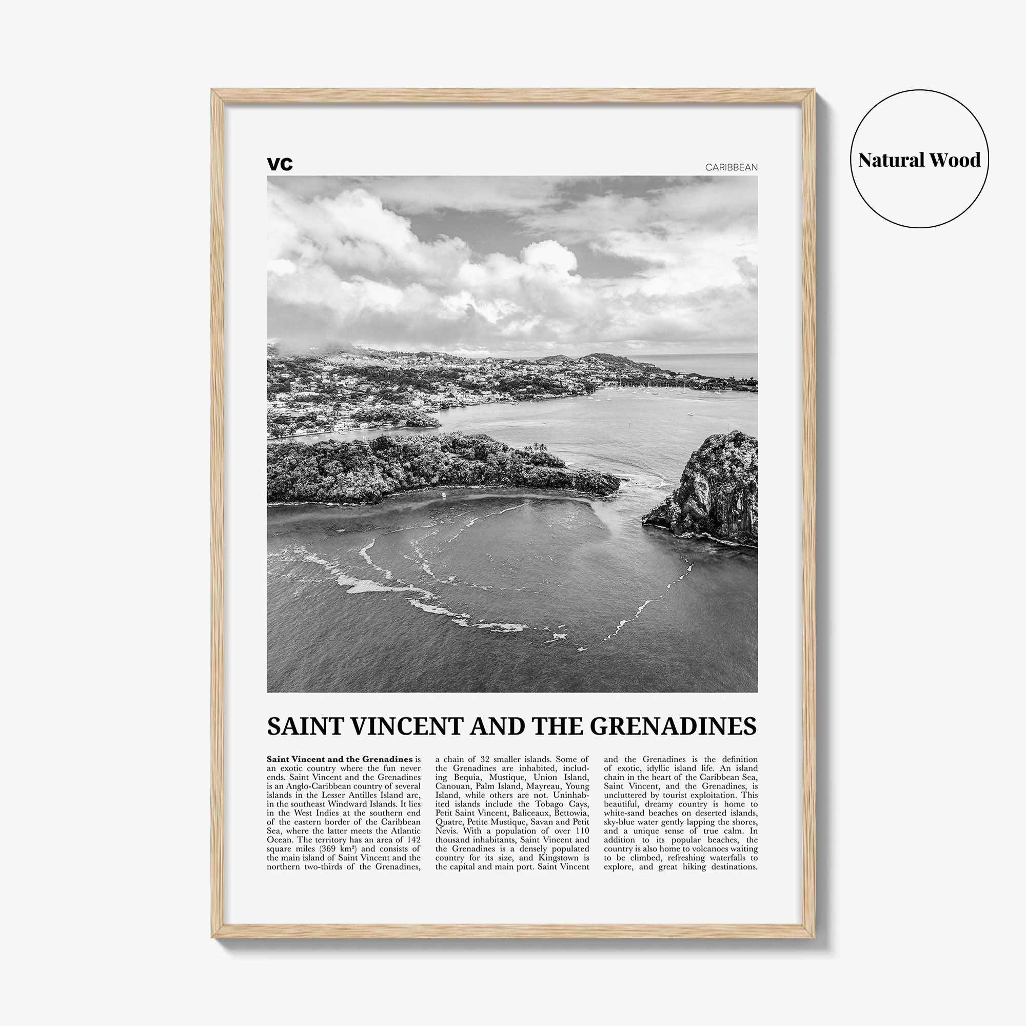 Saint Vincent and the Grenadines Print Black and White, Saint Vincent Wall Art, Saint Vincent Poster, Lesser Antilles, Caribbean