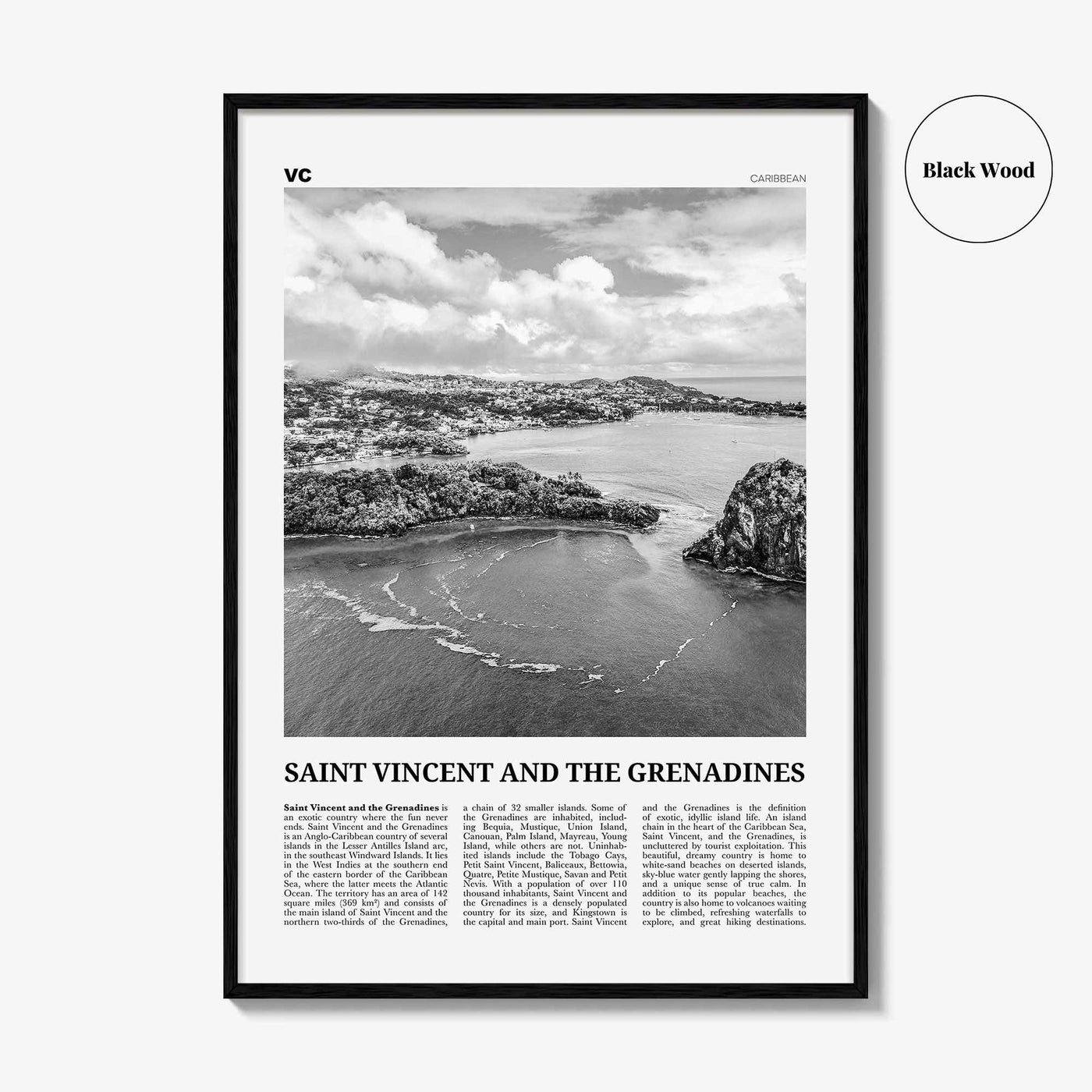 Saint Vincent and the Grenadines Print Black and White, Saint Vincent Wall Art, Saint Vincent Poster, Lesser Antilles, Caribbean