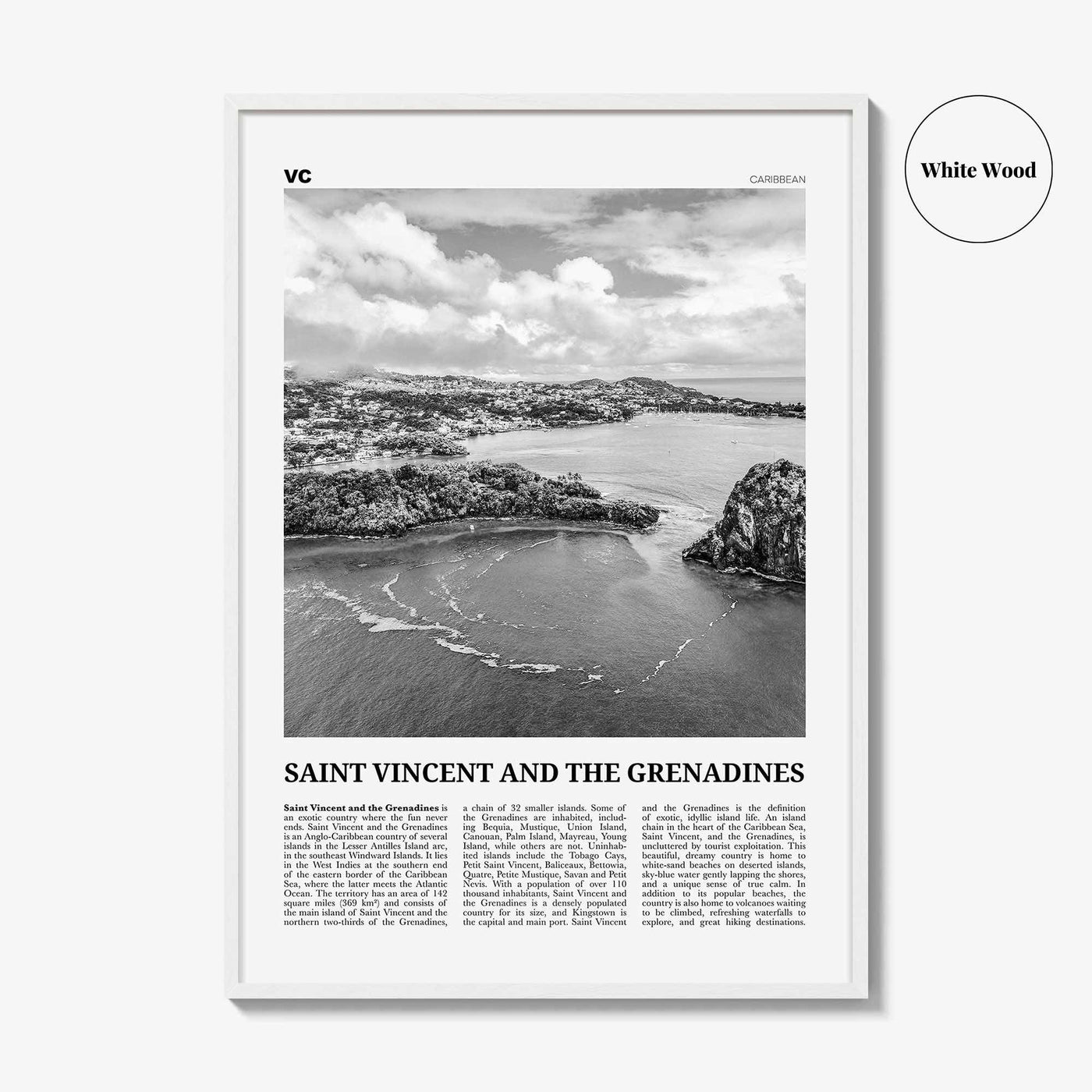 Saint Vincent and the Grenadines Print Black and White, Saint Vincent Wall Art, Saint Vincent Poster, Lesser Antilles, Caribbean