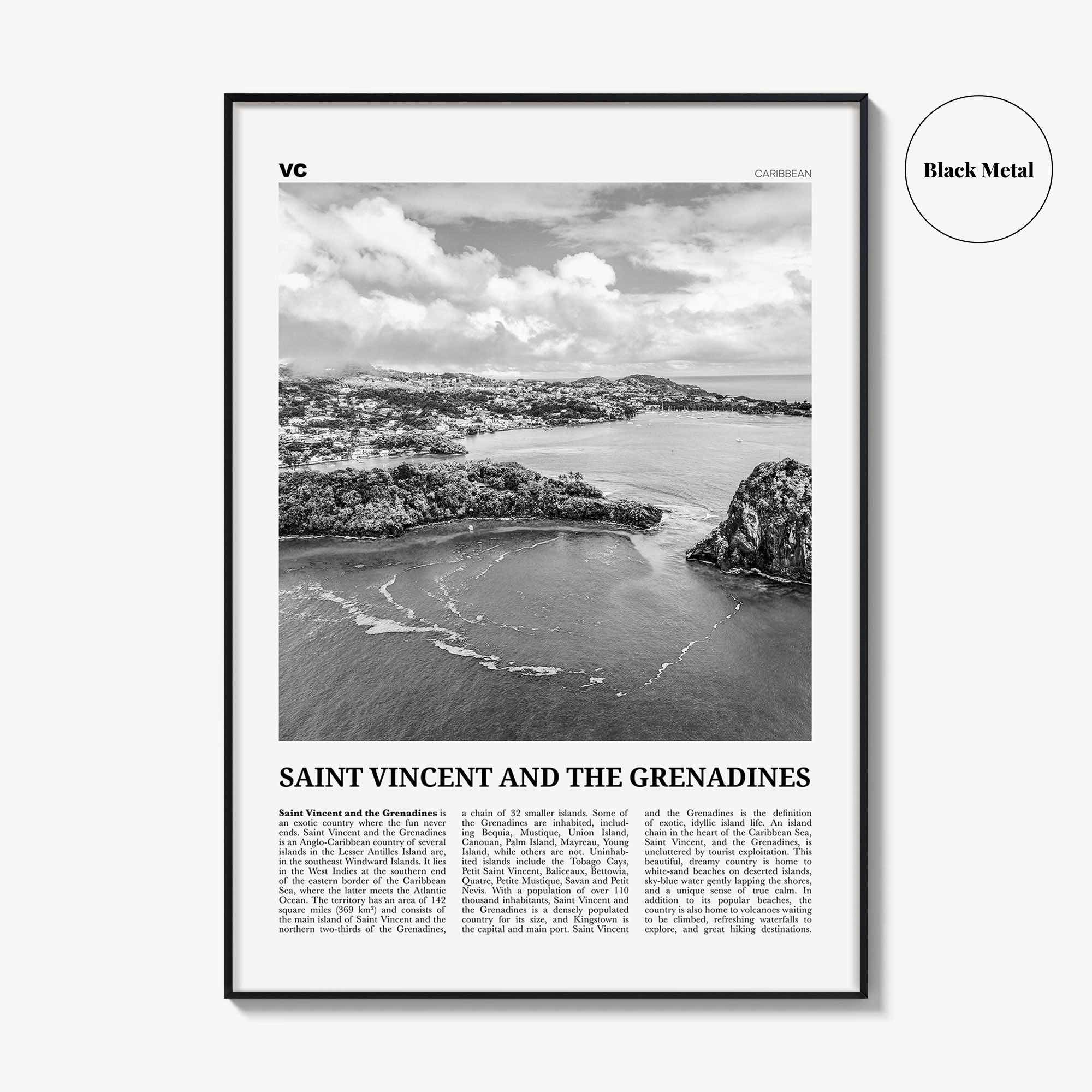 Saint Vincent and the Grenadines Print Black and White, Saint Vincent Wall Art, Saint Vincent Poster, Lesser Antilles, Caribbean