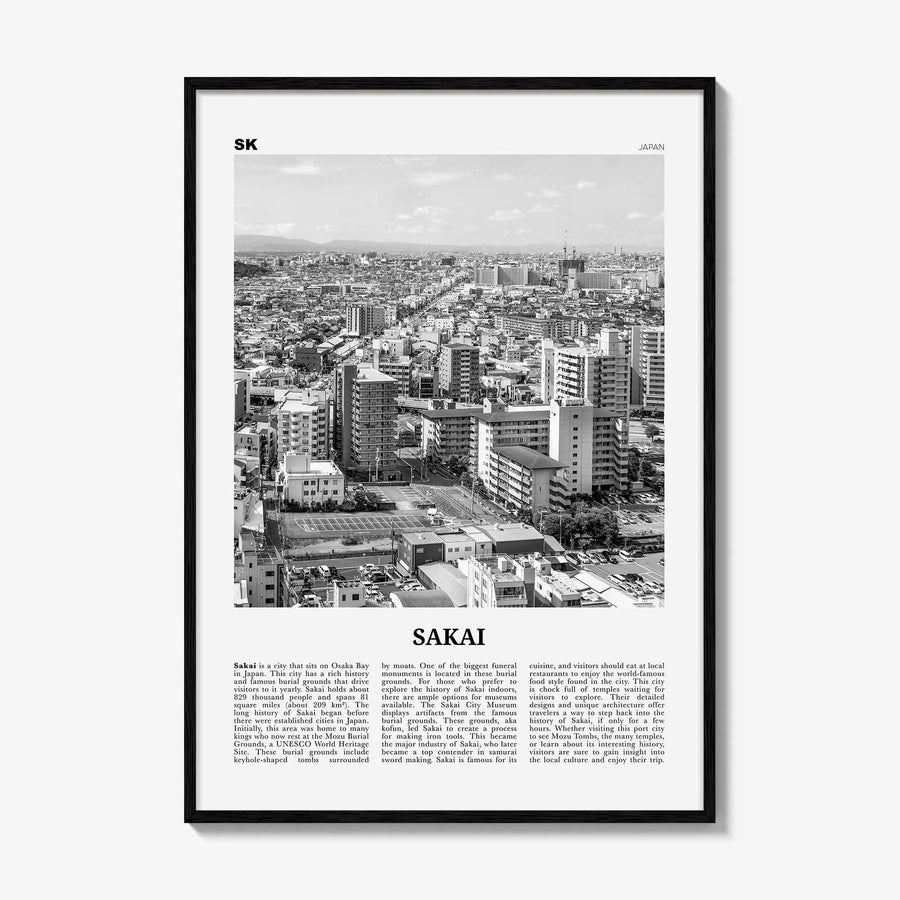 Sakai Print Black and White, Sakai Wall Art, Sakai Poster, Sakai Photo, Sakai Wall Décor, Sakai Map, Japan