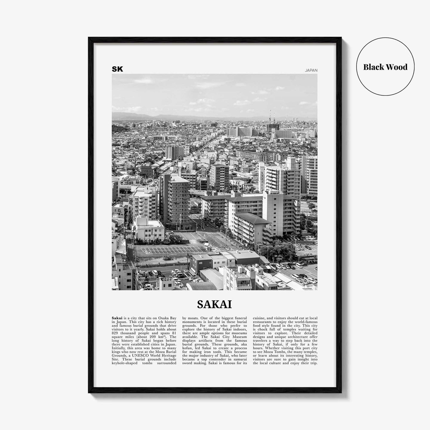 Sakai Print Black and White, Sakai Wall Art, Sakai Poster, Sakai Photo, Sakai Wall Décor, Sakai Map, Japan