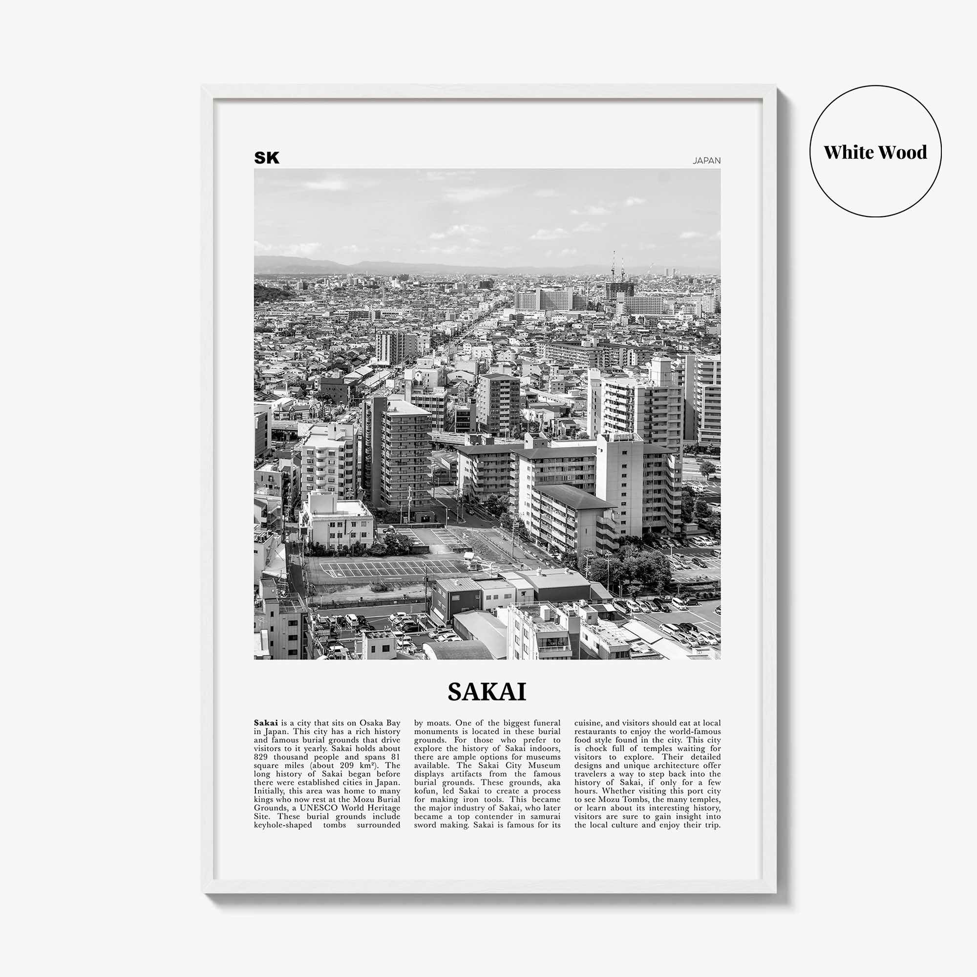 Sakai Print Black and White, Sakai Wall Art, Sakai Poster, Sakai Photo, Sakai Wall Décor, Sakai Map, Japan