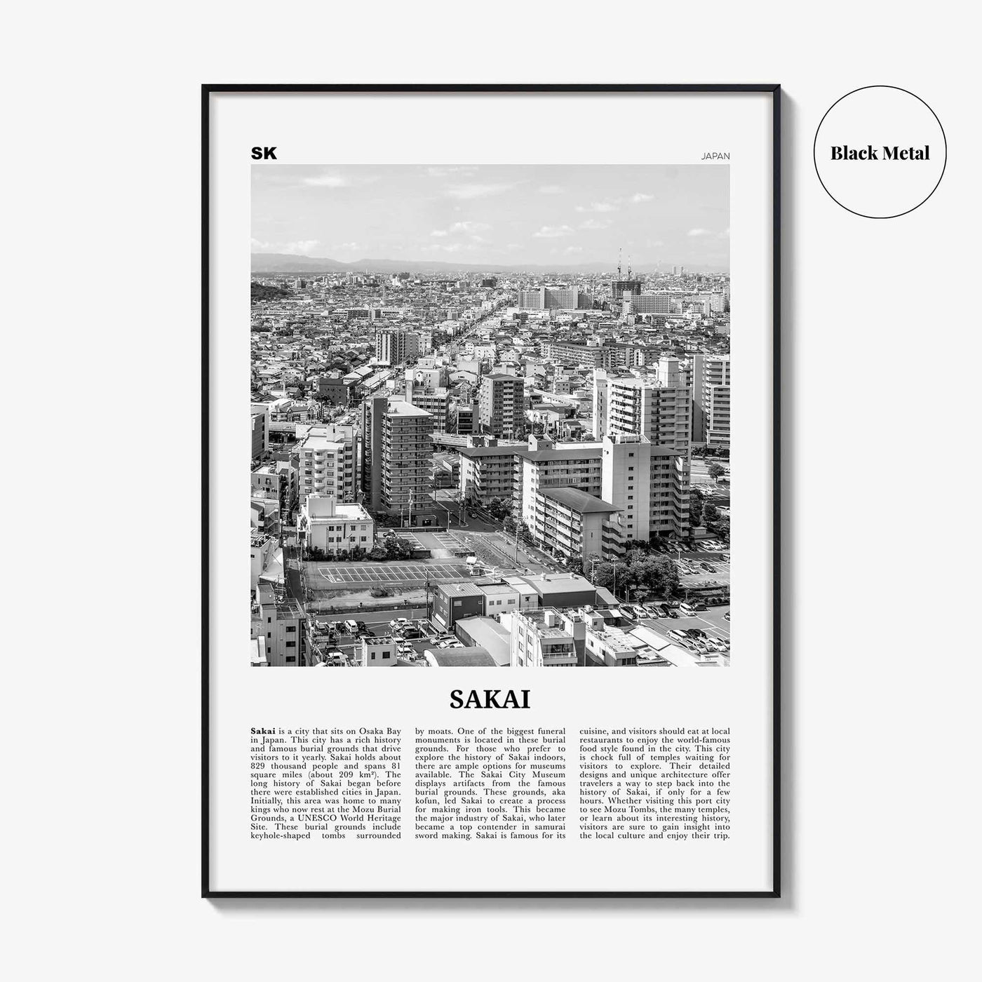 Sakai Print Black and White, Sakai Wall Art, Sakai Poster, Sakai Photo, Sakai Wall Décor, Sakai Map, Japan