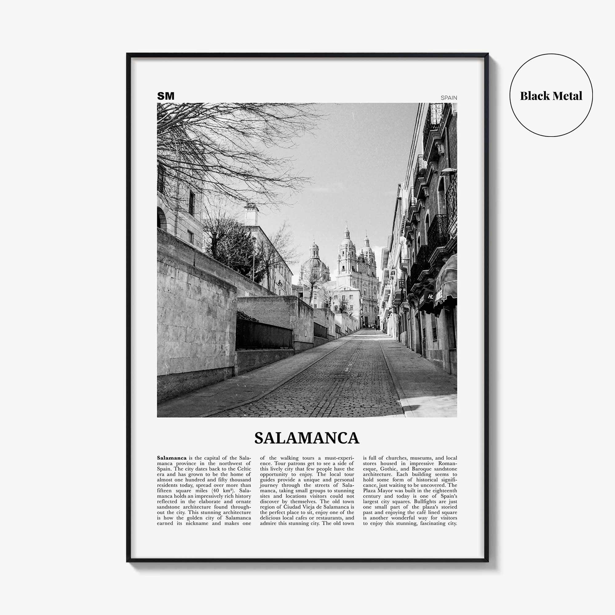 Salamanca Print Black and White, Salamanca Wall Art, Salamanca Poster, Salamanca Photo, Salamanca Map, Spain
