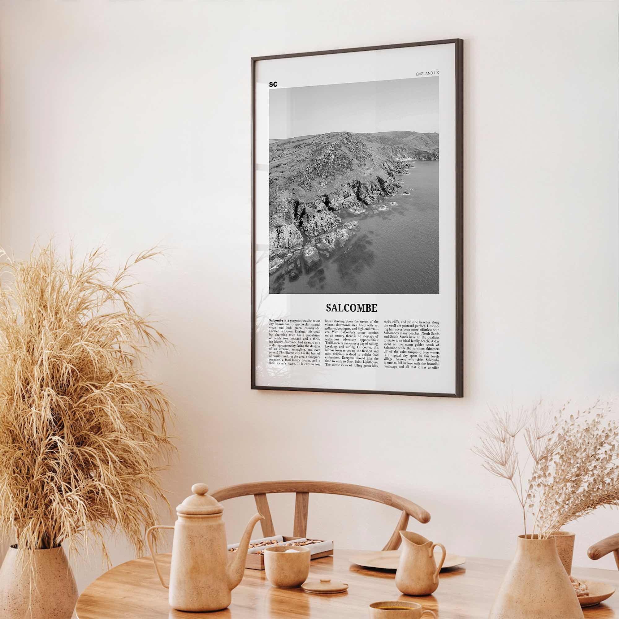 Salcombe Print Black and White, Salcombe Wall Art, Salcombe Poster, Salcombe Photo, Salcombe Wall Décor, England, UK, United Kingdom