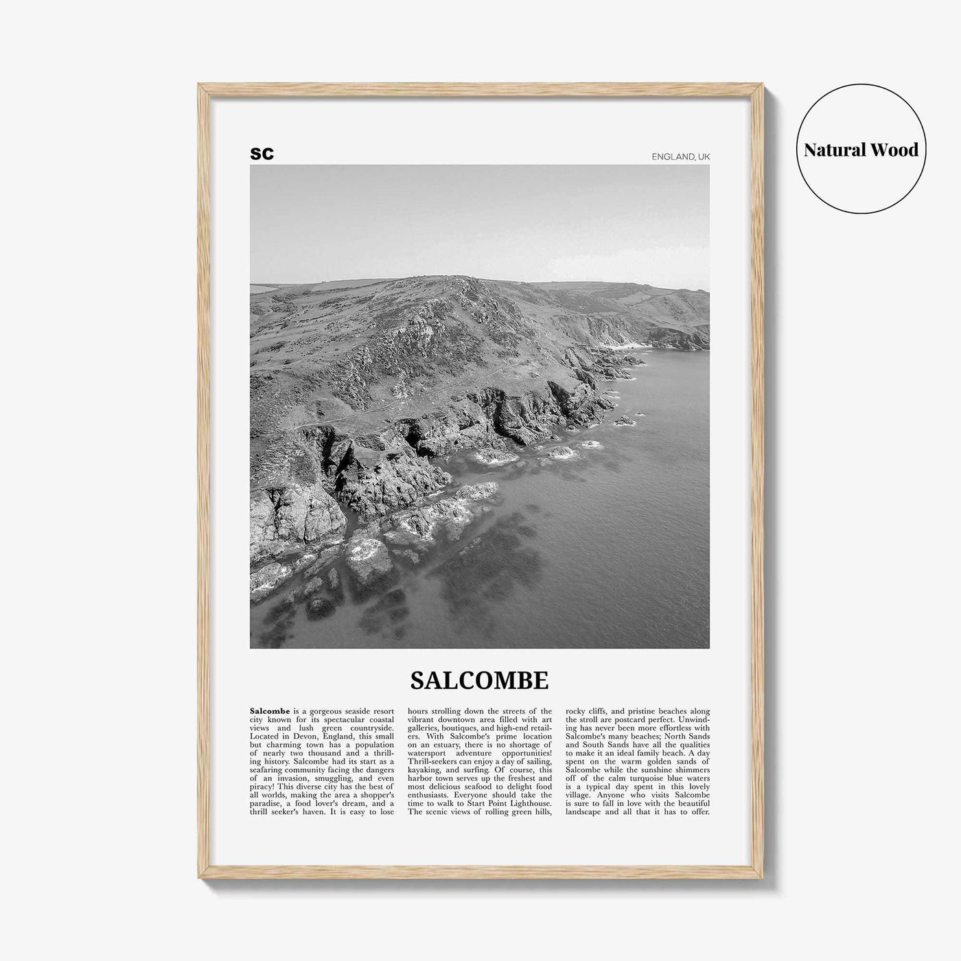 Salcombe Print Black and White, Salcombe Wall Art, Salcombe Poster, Salcombe Photo, Salcombe Wall Décor, England, UK, United Kingdom