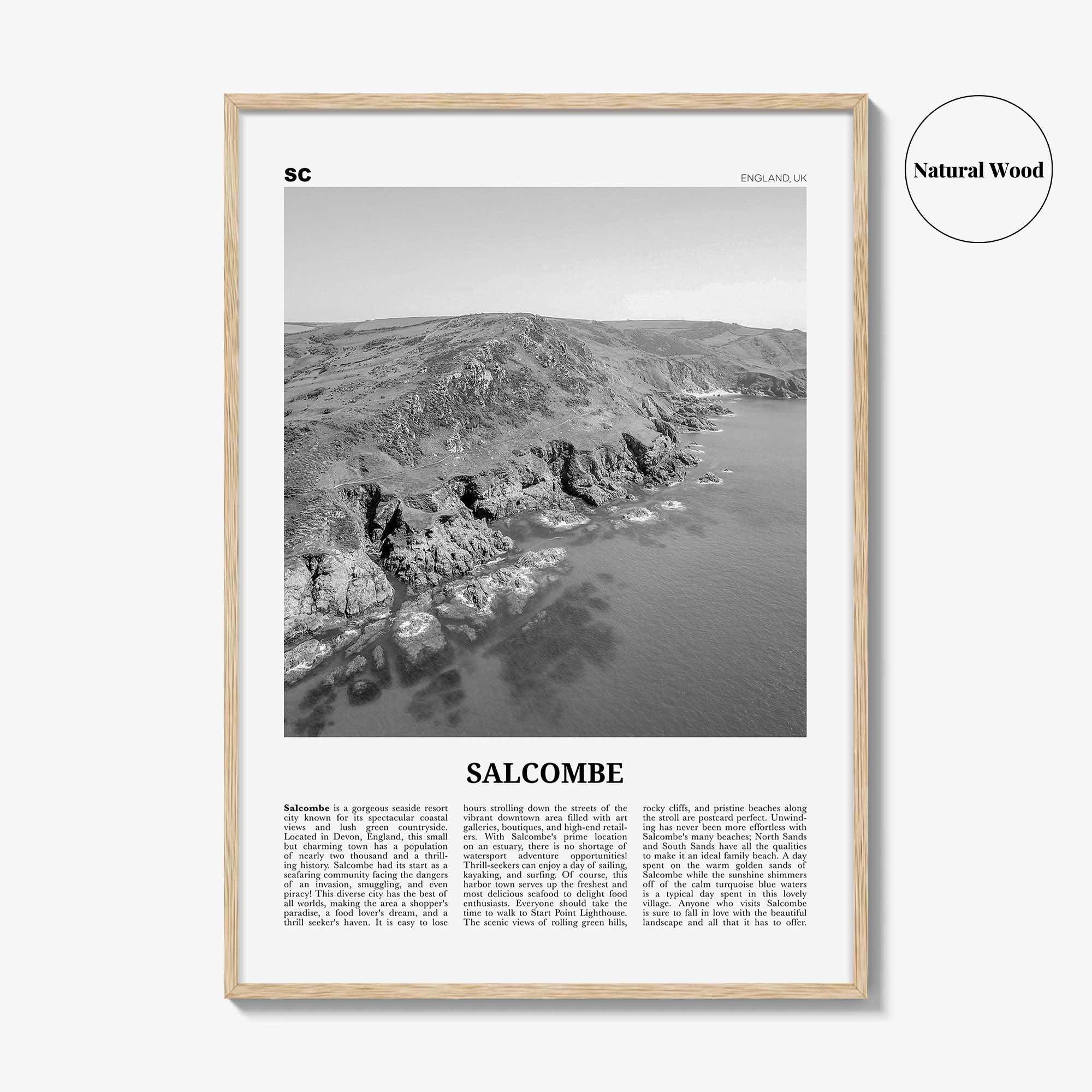 Salcombe Print Black and White, Salcombe Wall Art, Salcombe Poster, Salcombe Photo, Salcombe Wall Décor, England, UK, United Kingdom