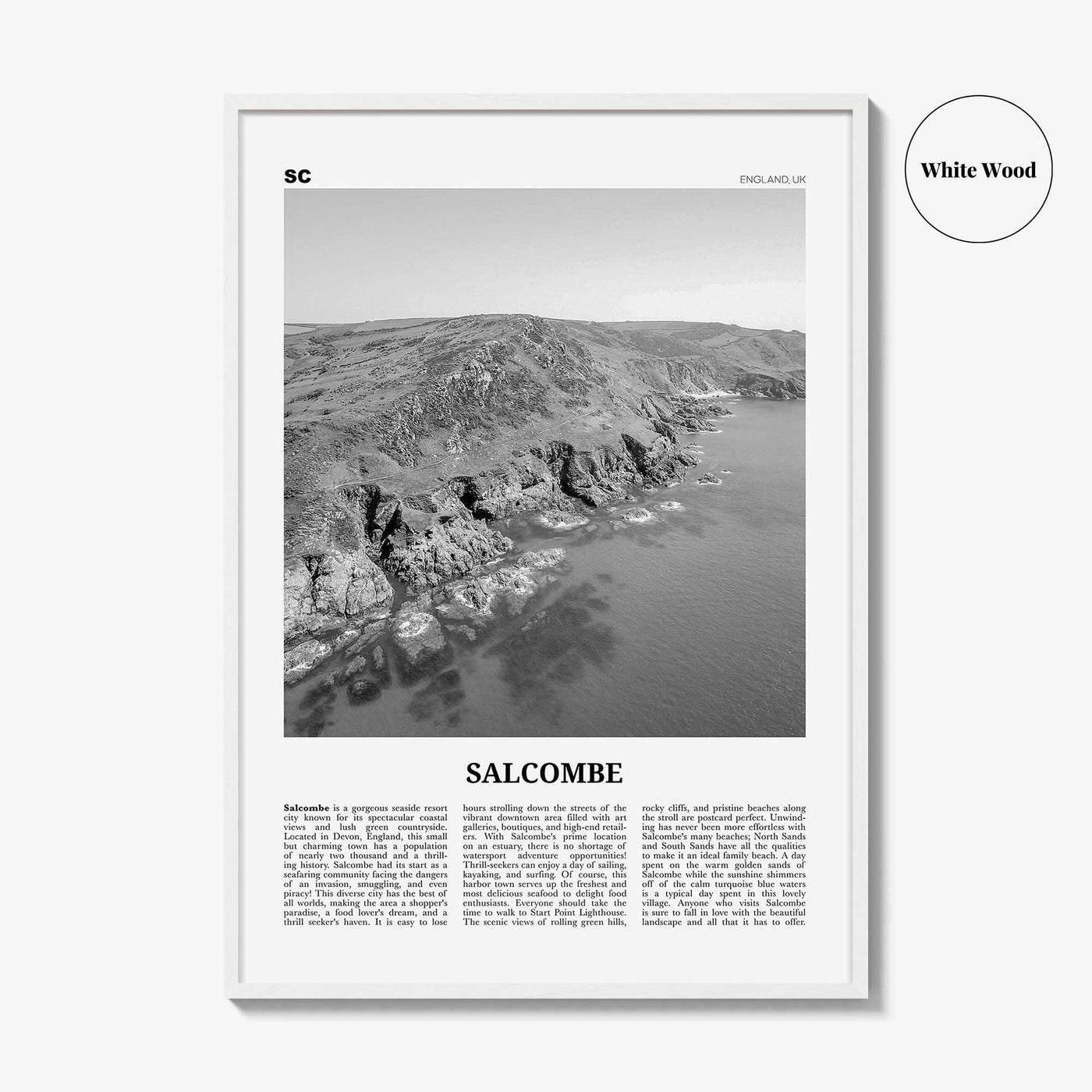 Salcombe Print Black and White, Salcombe Wall Art, Salcombe Poster, Salcombe Photo, Salcombe Wall Décor, England, UK, United Kingdom