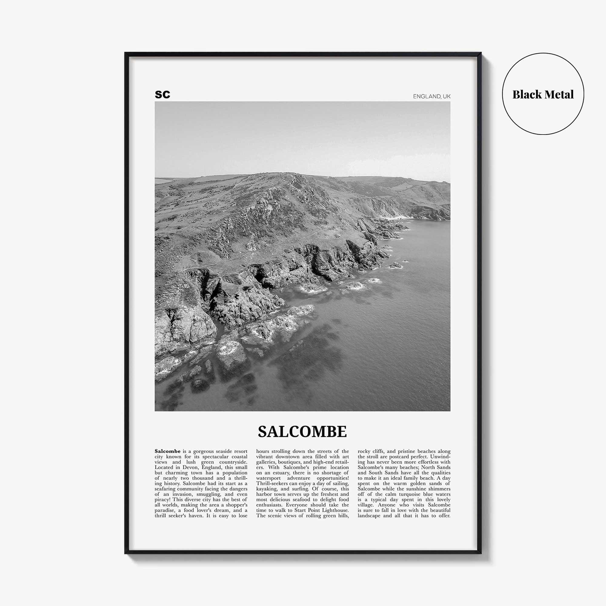 Salcombe Print Black and White, Salcombe Wall Art, Salcombe Poster, Salcombe Photo, Salcombe Wall Décor, England, UK, United Kingdom