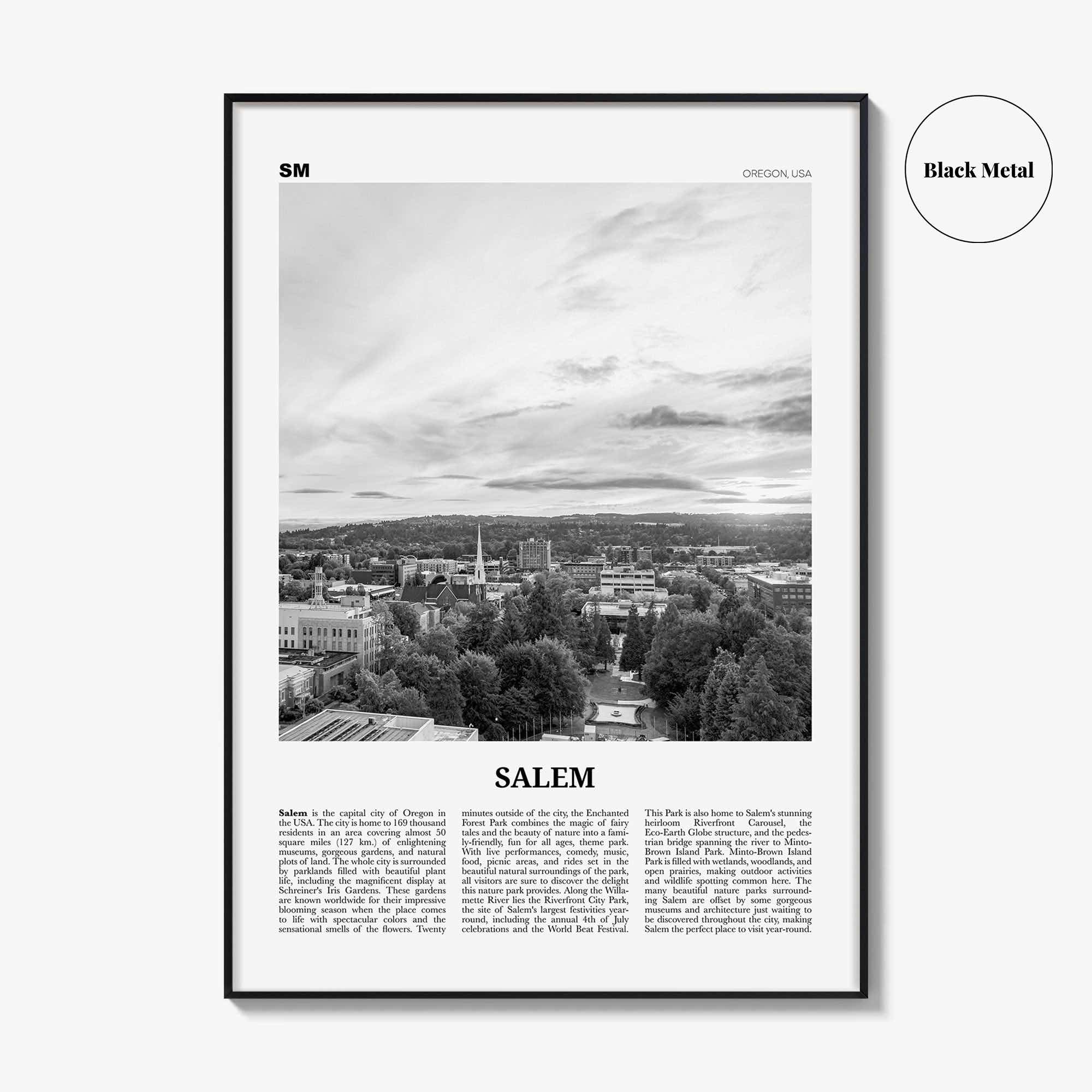 Salem Print Black and White Oregon, Salem Wall Art, Salem Poster, Salem Photo, Salem Map, Oregon, USA, United States