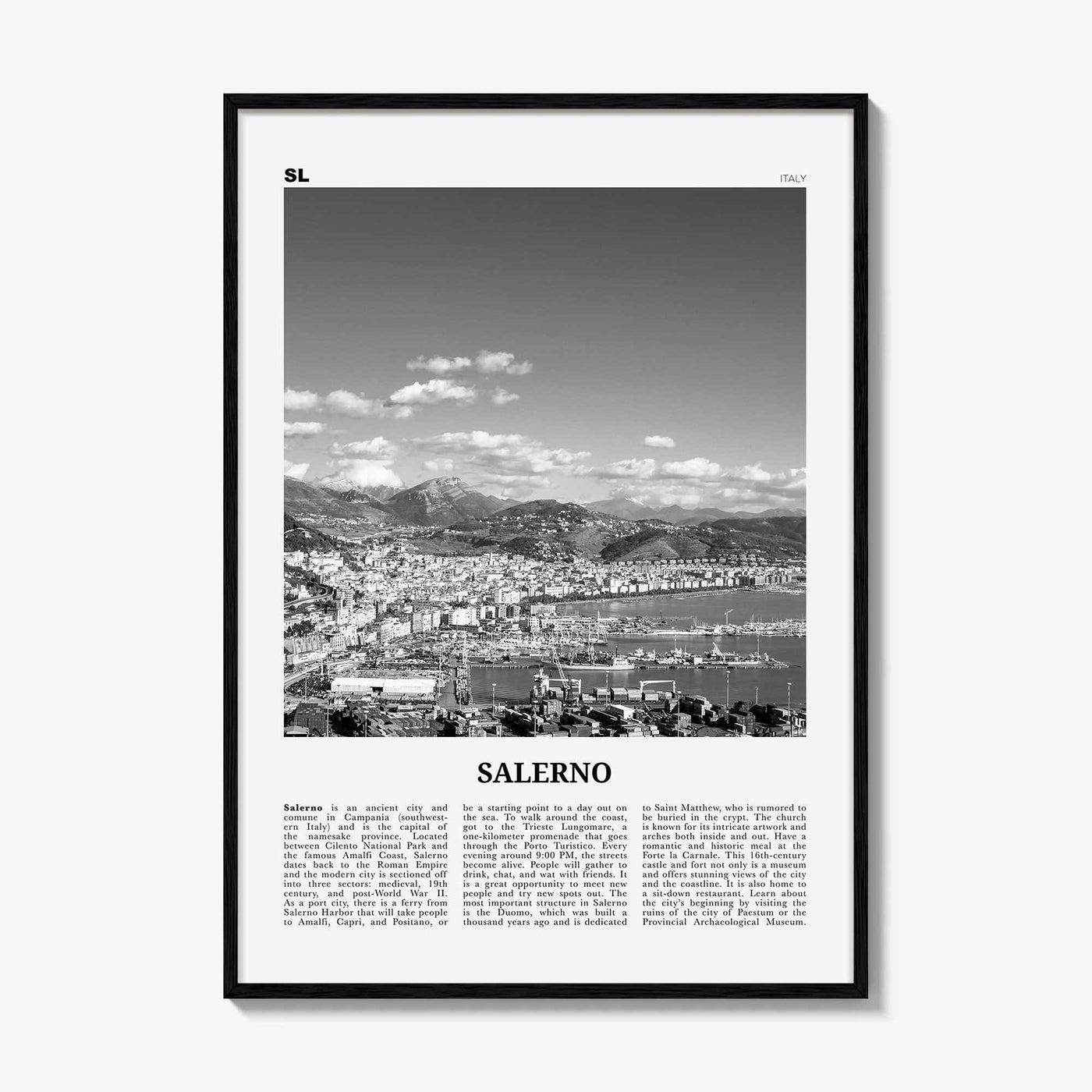 Salerno Print Black and White, Salerno Wall Art, Salerno Poster, Salerno Photo, Salerno Wall Décor, Salerno Map, Italy