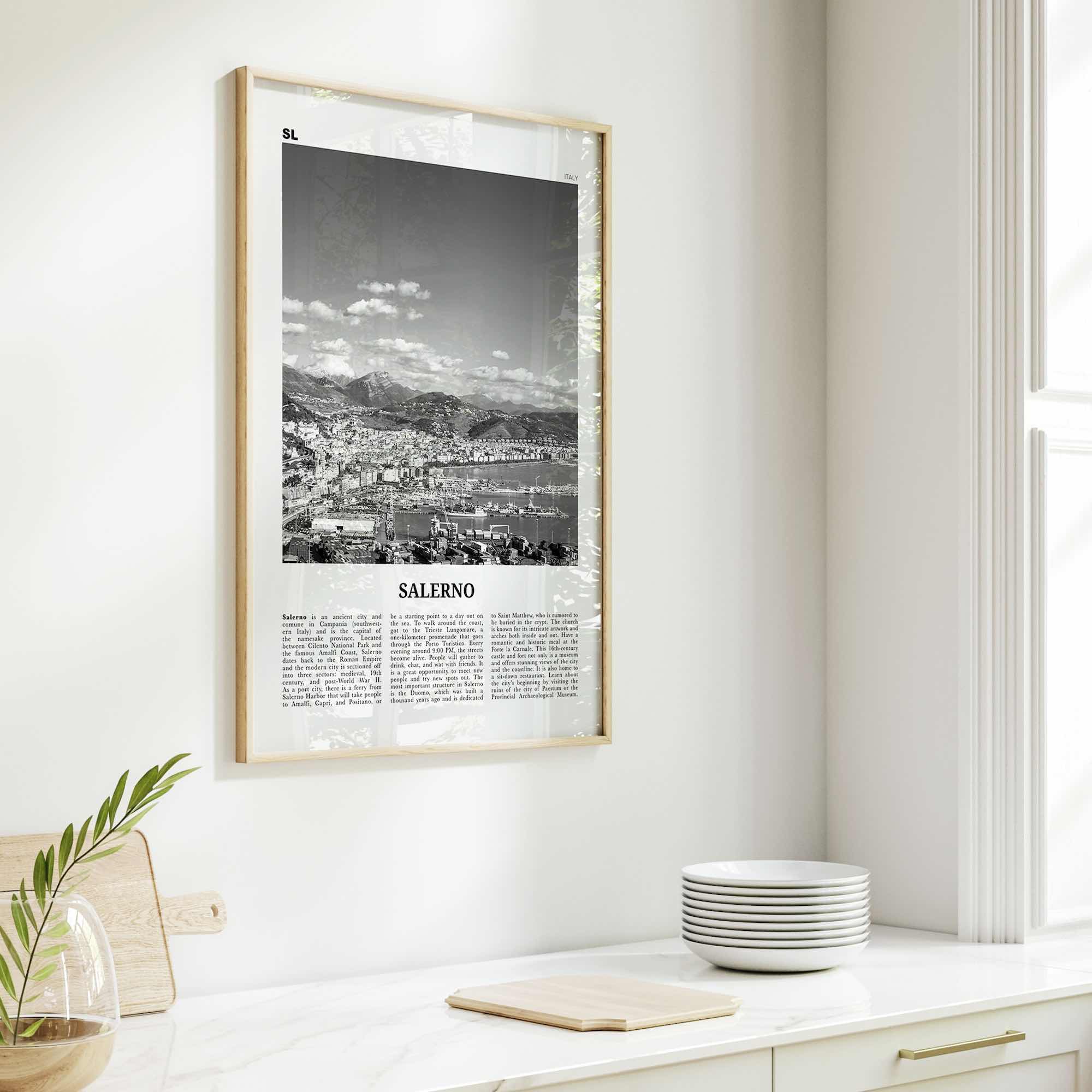 Salerno Print Black and White, Salerno Wall Art, Salerno Poster, Salerno Photo, Salerno Wall Décor, Salerno Map, Italy