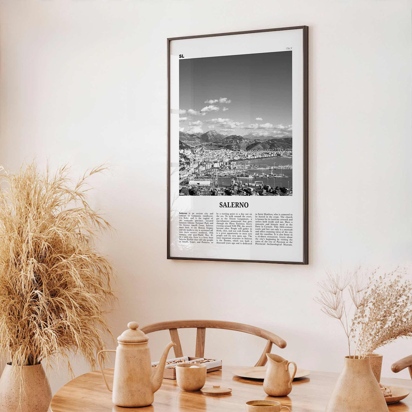 Salerno Print Black and White, Salerno Wall Art, Salerno Poster, Salerno Photo, Salerno Wall Décor, Salerno Map, Italy