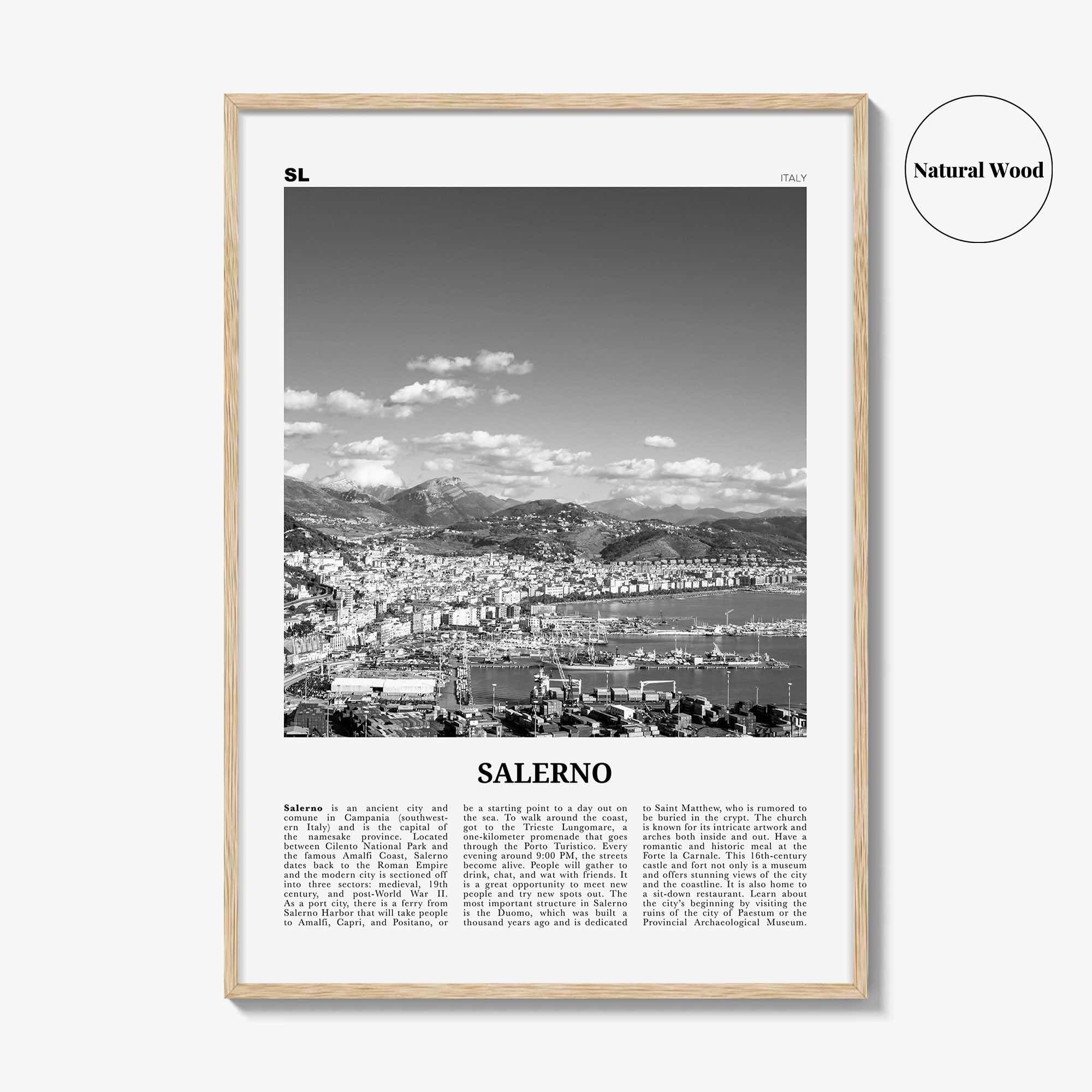 Salerno Print Black and White, Salerno Wall Art, Salerno Poster, Salerno Photo, Salerno Wall Décor, Salerno Map, Italy