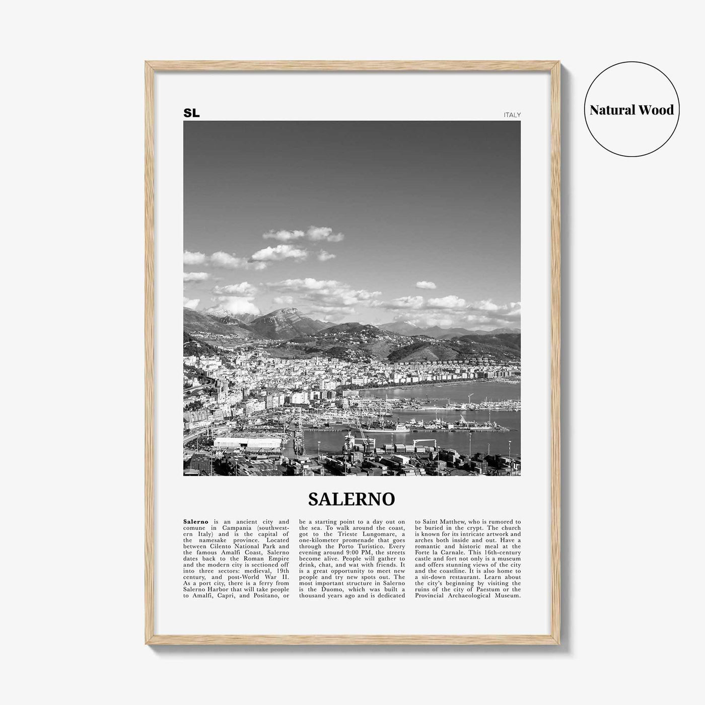 Salerno Print Black and White, Salerno Wall Art, Salerno Poster, Salerno Photo, Salerno Wall Décor, Salerno Map, Italy