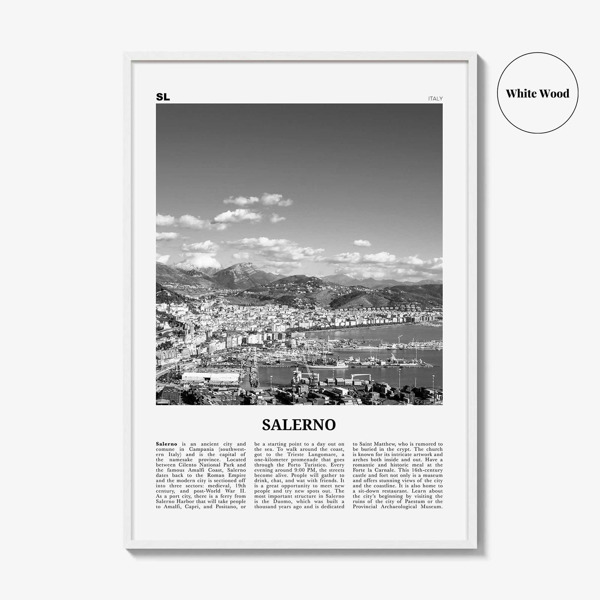 Salerno Print Black and White, Salerno Wall Art, Salerno Poster, Salerno Photo, Salerno Wall Décor, Salerno Map, Italy