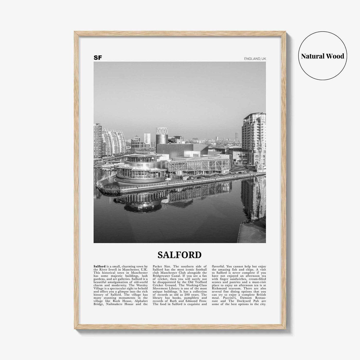 Salford Print Black and White, Salford Wall Art, Salford Poster, Salford Photo, Salford Wall Décor, England, UK, United Kingdom