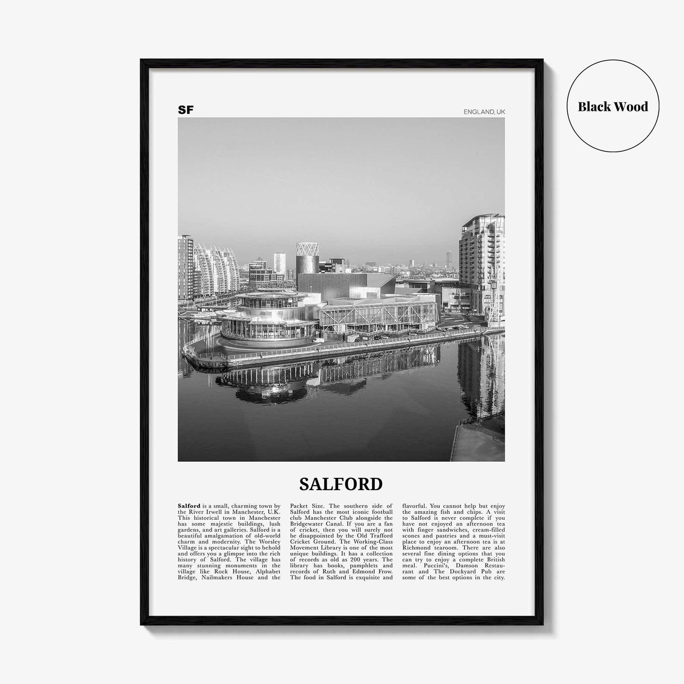 Salford Print Black and White, Salford Wall Art, Salford Poster, Salford Photo, Salford Wall Décor, England, UK, United Kingdom