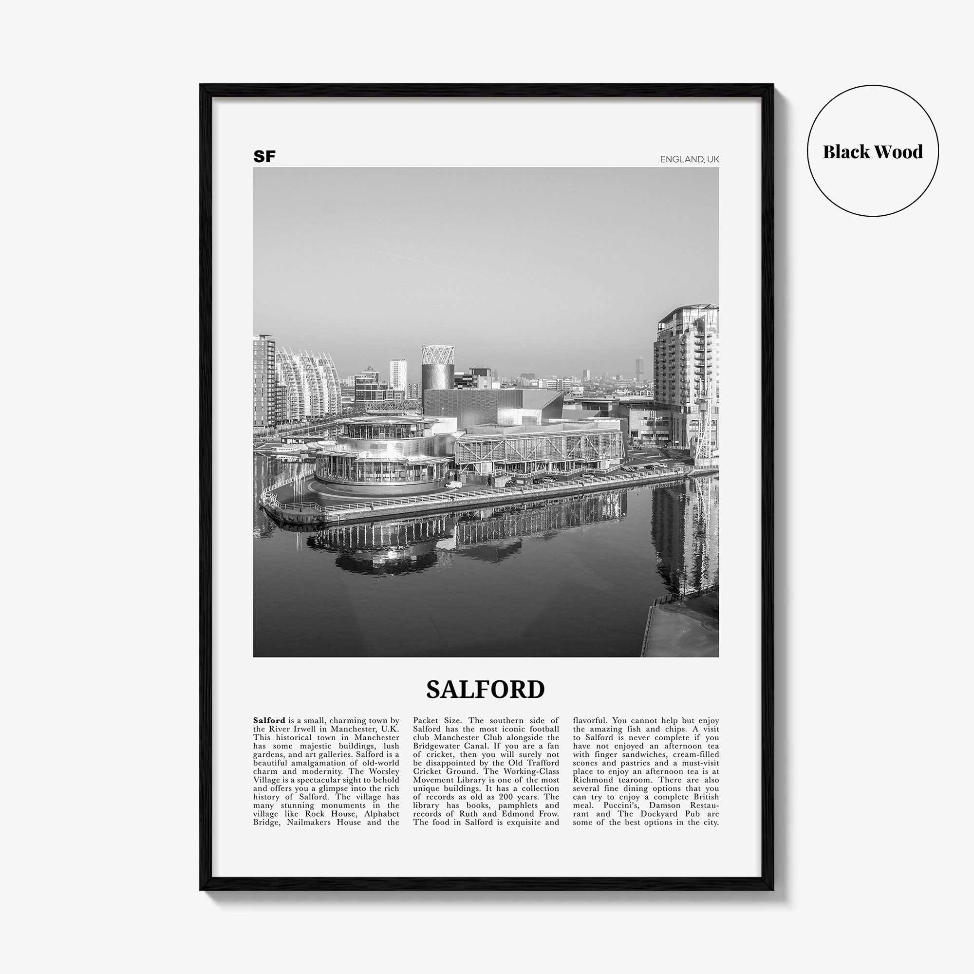 Salford Print Black and White, Salford Wall Art, Salford Poster, Salford Photo, Salford Wall Décor, England, UK, United Kingdom