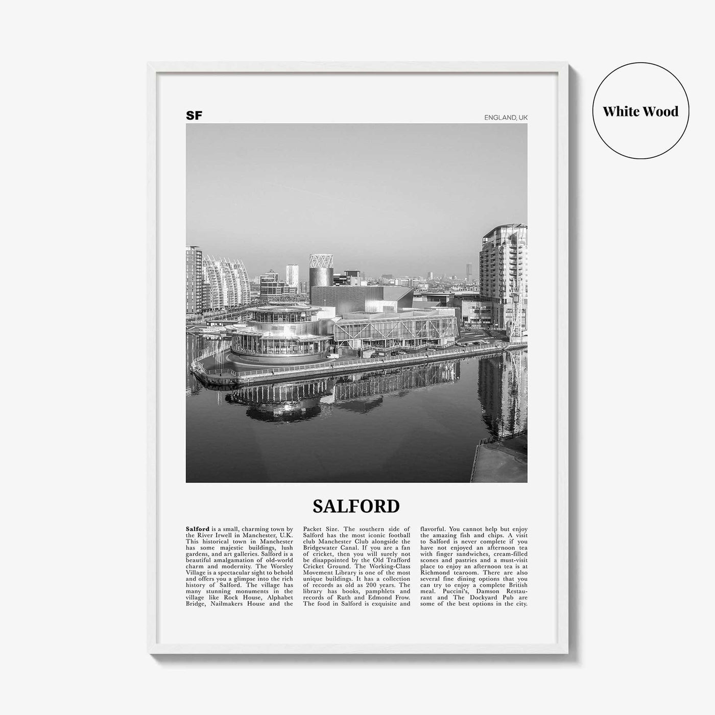 Salford Print Black and White, Salford Wall Art, Salford Poster, Salford Photo, Salford Wall Décor, England, UK, United Kingdom