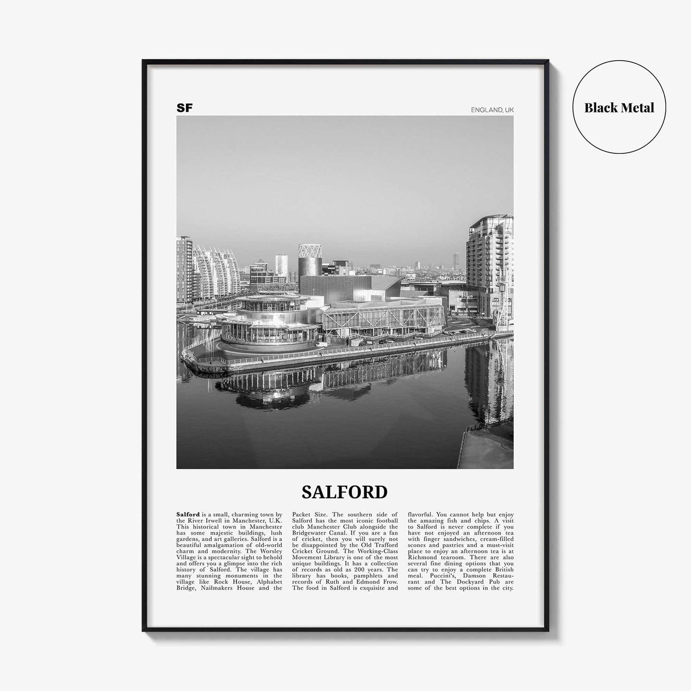 Salford Print Black and White, Salford Wall Art, Salford Poster, Salford Photo, Salford Wall Décor, England, UK, United Kingdom