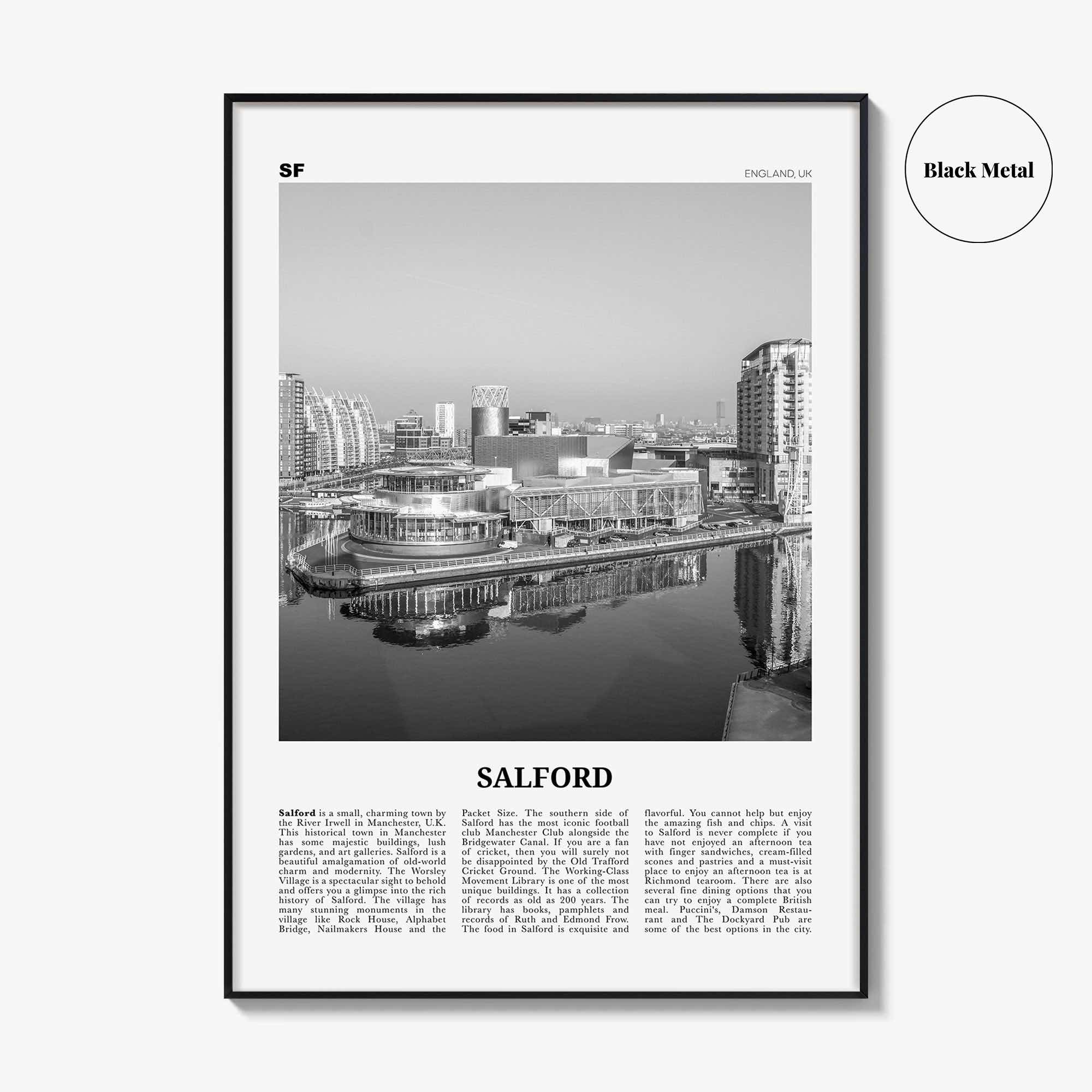 Salford Print Black and White, Salford Wall Art, Salford Poster, Salford Photo, Salford Wall Décor, England, UK, United Kingdom