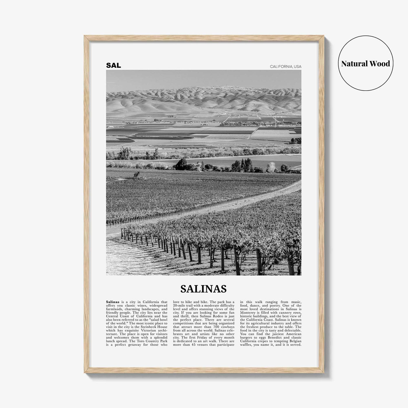 Salinas Print Black and White, Salinas Wall Art, Salinas Poster, Salinas Photo, Salinas Wall Décor, California, USA, United States