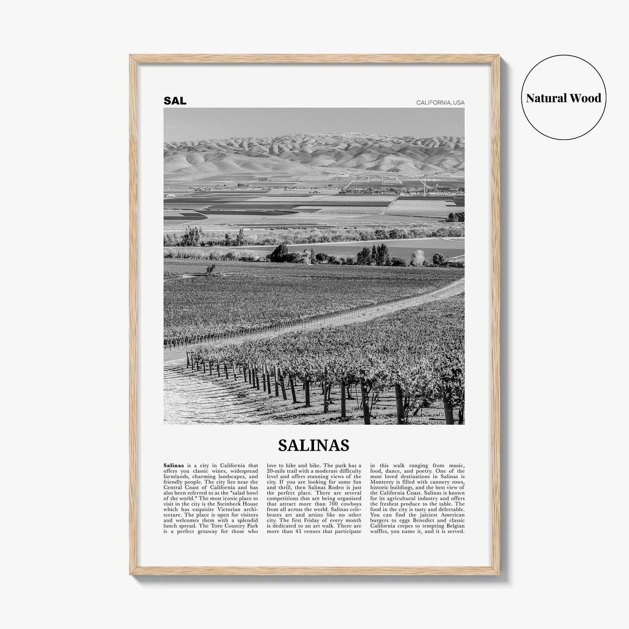 Salinas Print Black and White, Salinas Wall Art, Salinas Poster, Salinas Photo, Salinas Wall Décor, California, USA, United States