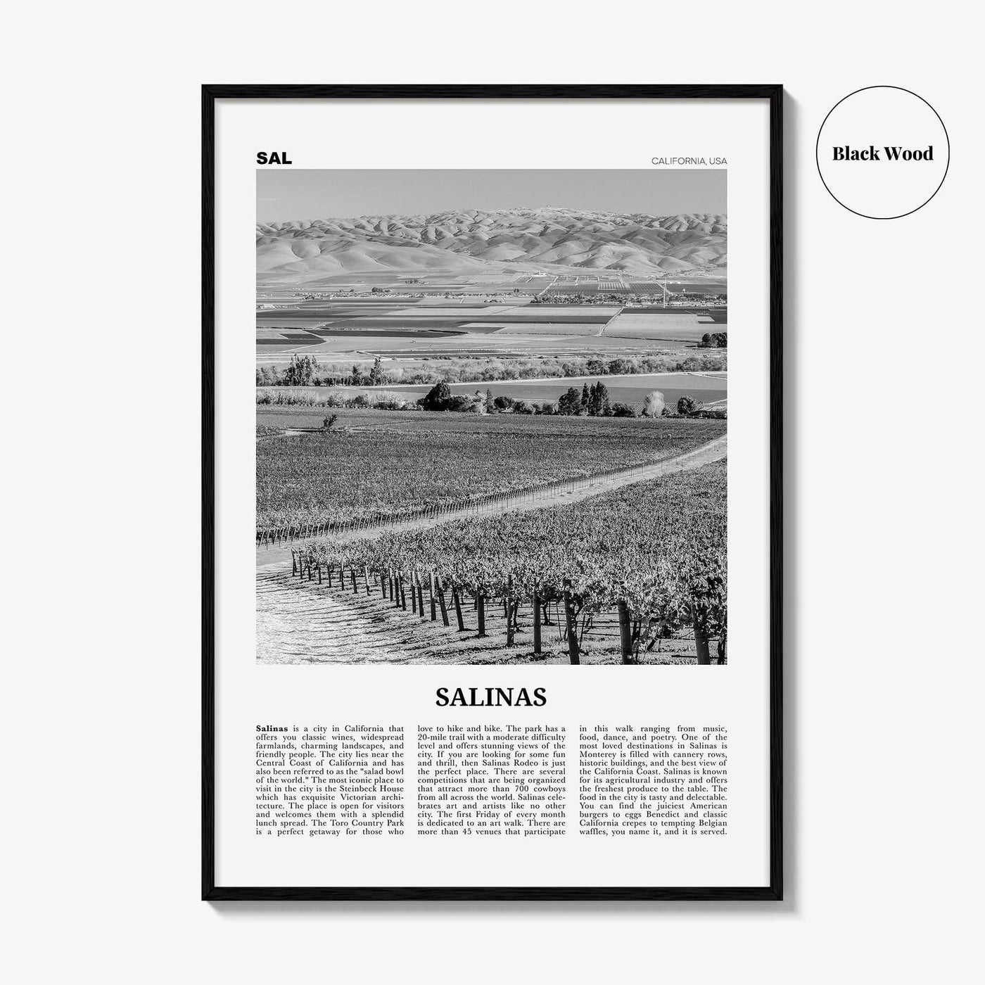 Salinas Print Black and White, Salinas Wall Art, Salinas Poster, Salinas Photo, Salinas Wall Décor, California, USA, United States