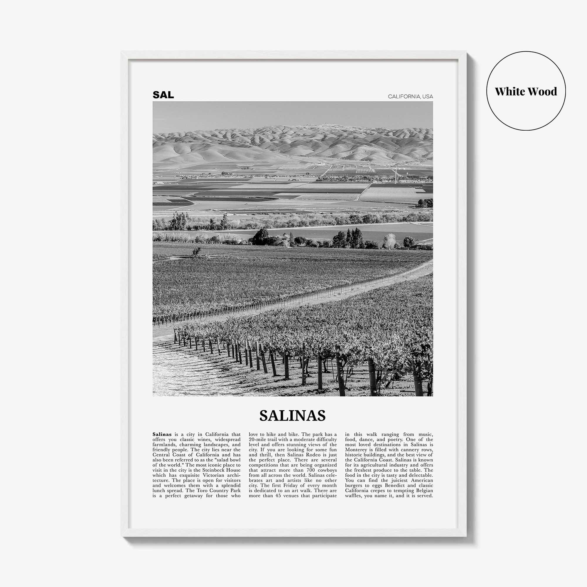 Salinas Print Black and White, Salinas Wall Art, Salinas Poster, Salinas Photo, Salinas Wall Décor, California, USA, United States