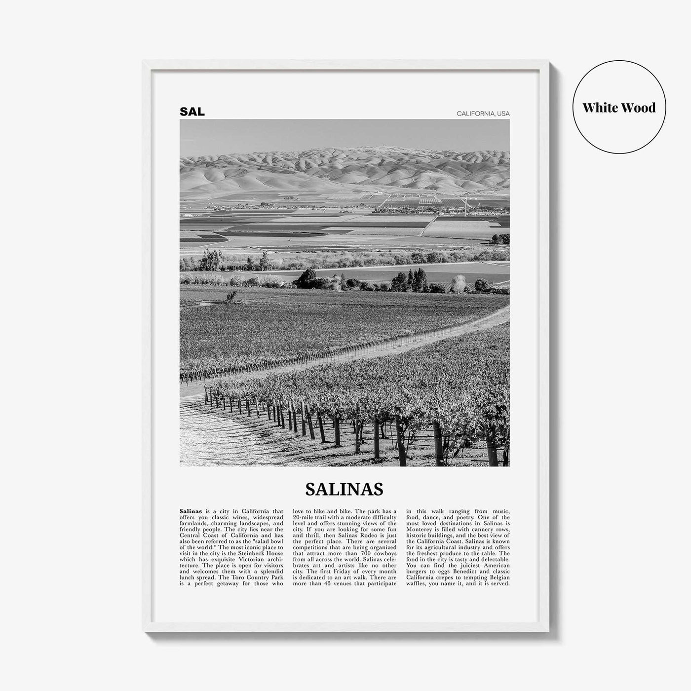 Salinas Print Black and White, Salinas Wall Art, Salinas Poster, Salinas Photo, Salinas Wall Décor, California, USA, United States