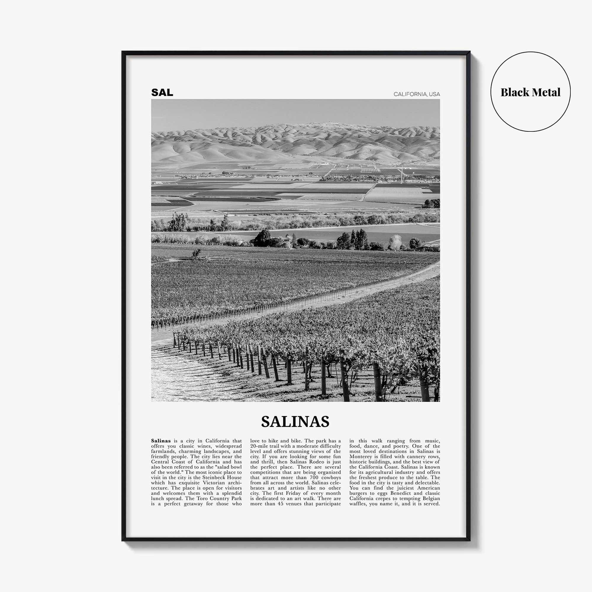 Salinas Print Black and White, Salinas Wall Art, Salinas Poster, Salinas Photo, Salinas Wall Décor, California, USA, United States