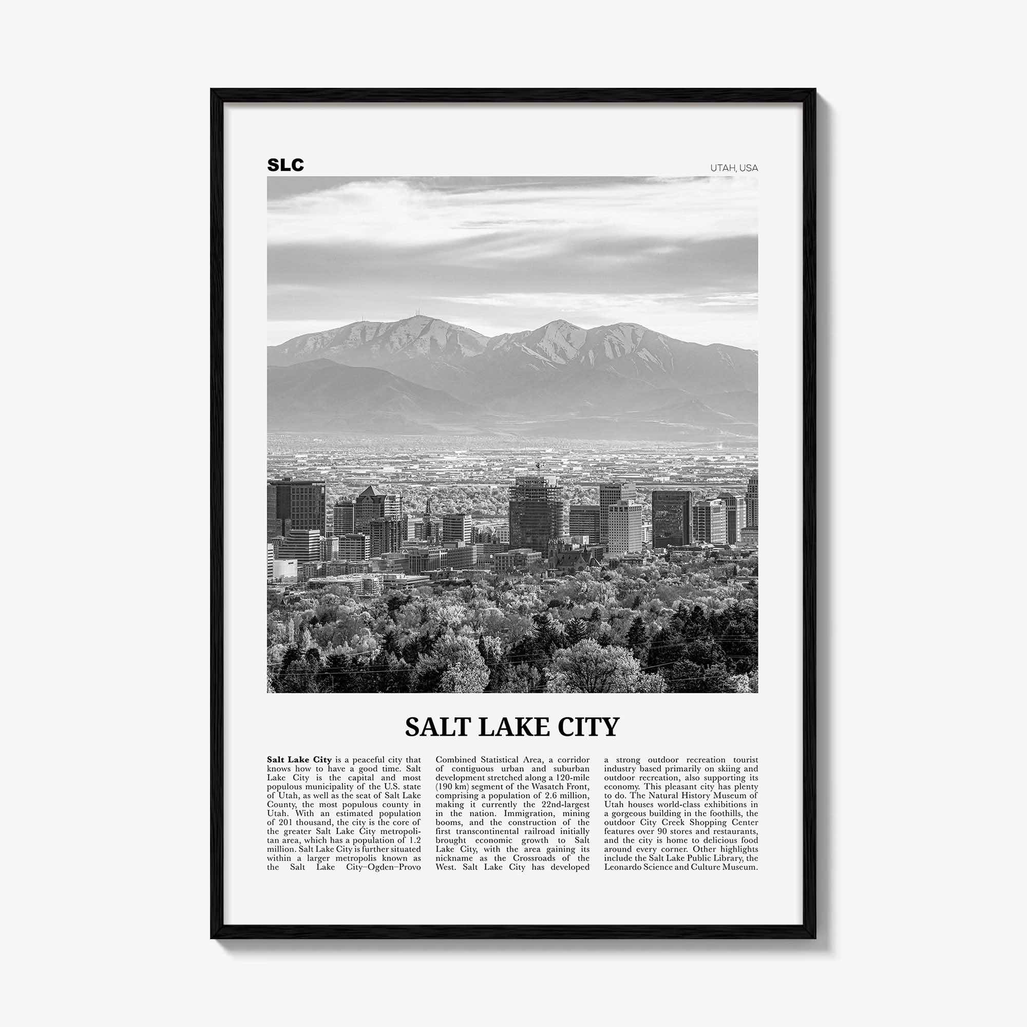 Salt Lake City Print Black and White No 1, Salt Lake Wall Art, Salt Lake Poster, Salt Lake Photo, Utah, USA, United States North America