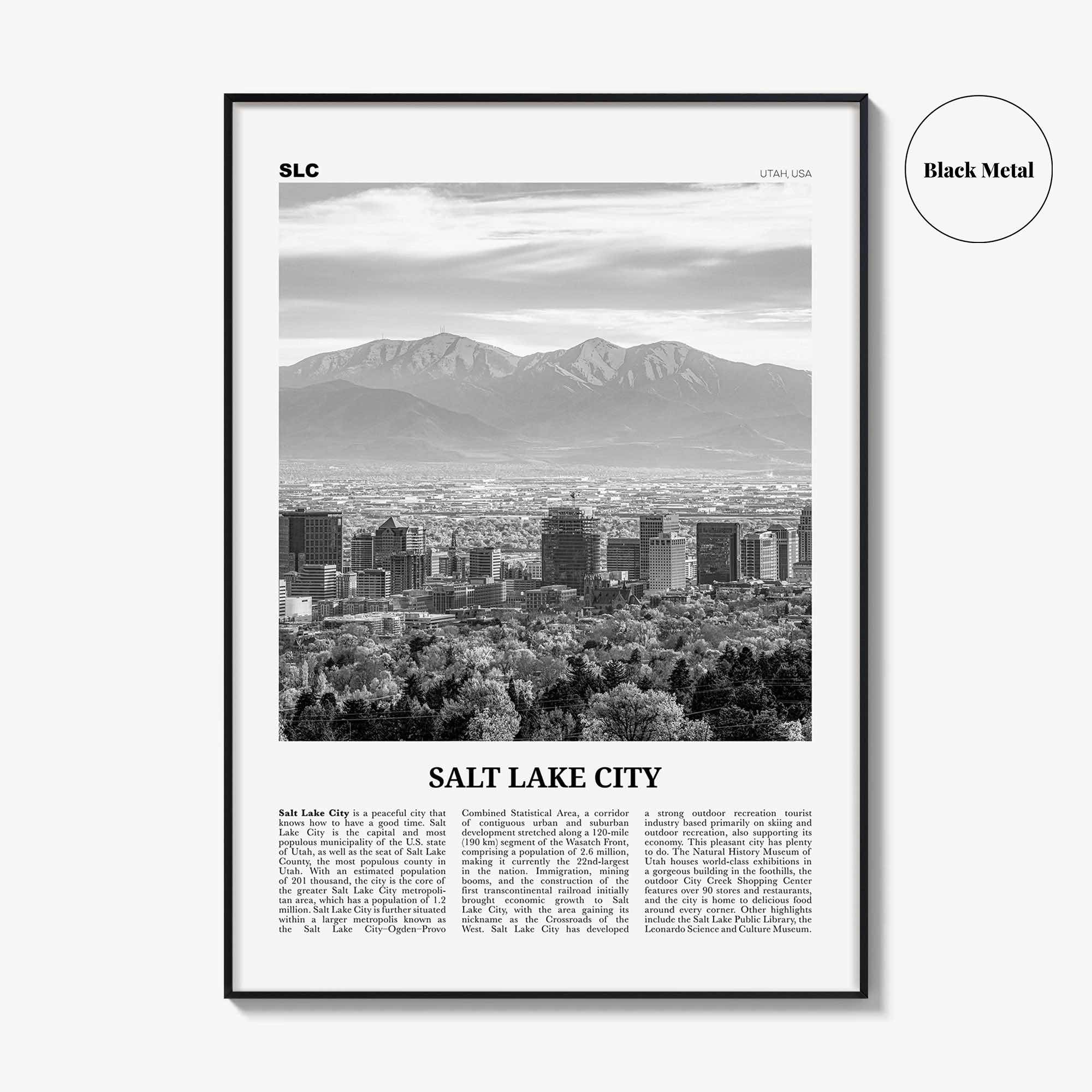 Salt Lake City Print Black and White No 1, Salt Lake Wall Art, Salt Lake Poster, Salt Lake Photo, Utah, USA, United States North America