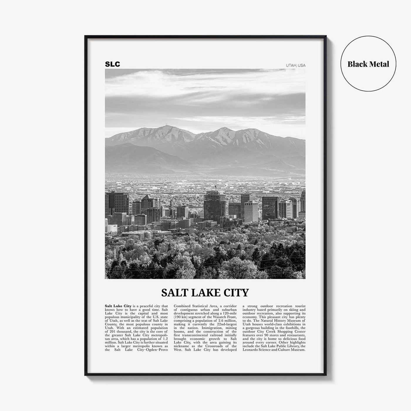 Salt Lake City Print Black and White No 1, Salt Lake Wall Art, Salt Lake Poster, Salt Lake Photo, Utah, USA, United States North America