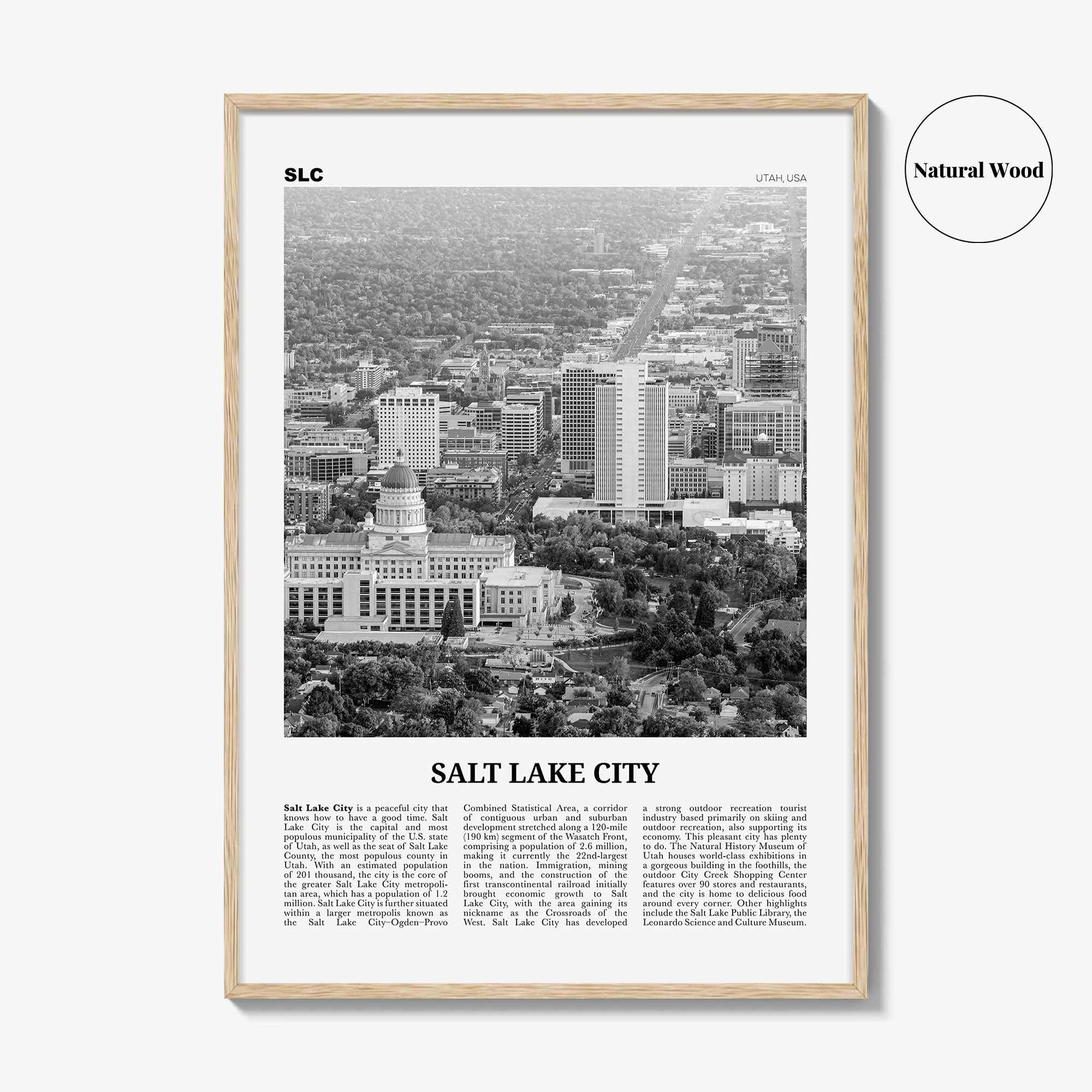 Salt Lake City Print Black and White No 2, Salt Lake Wall Art, Salt Lake Poster, Salt Lake Photo, Utah, USA, United States North America