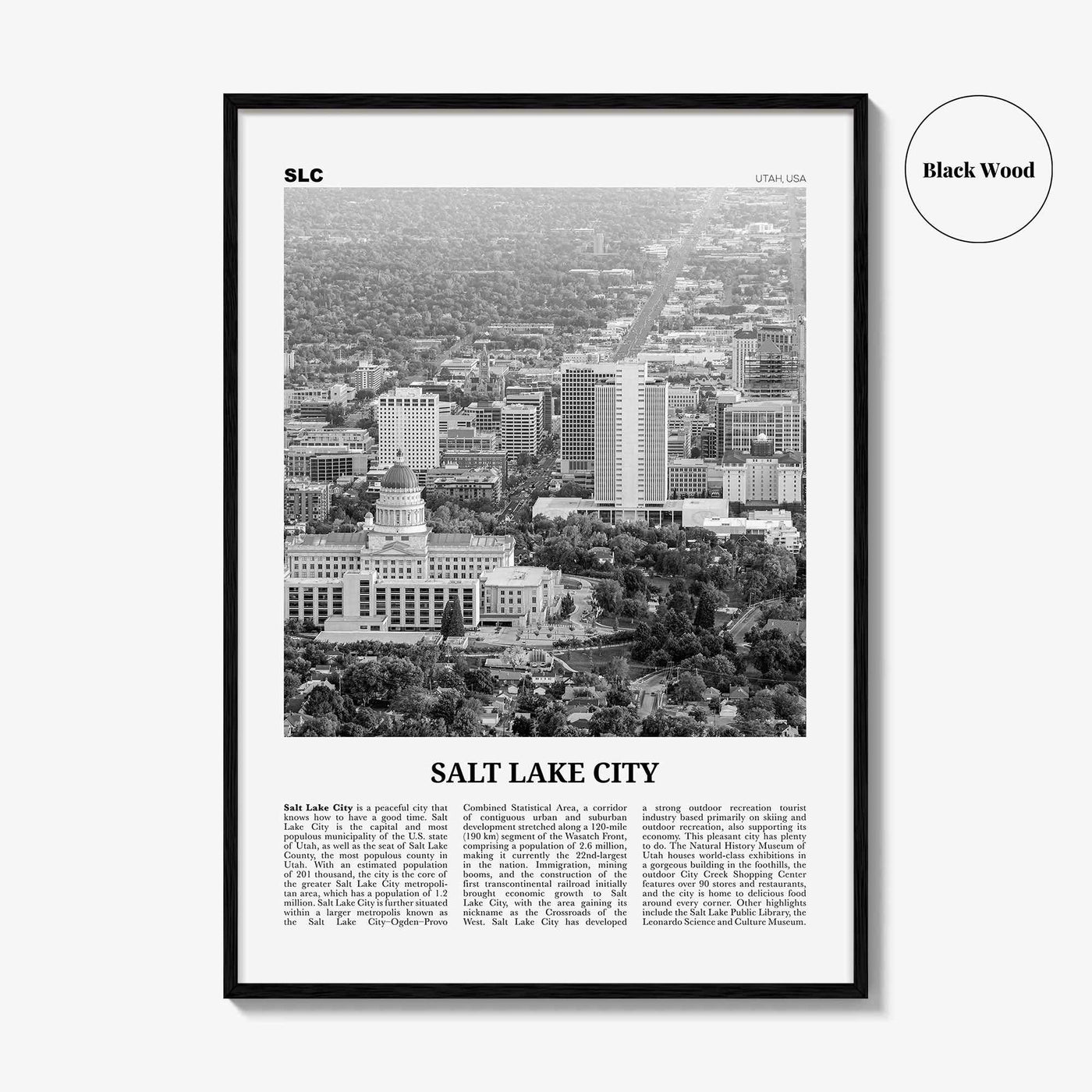 Salt Lake City Print Black and White No 2, Salt Lake Wall Art, Salt Lake Poster, Salt Lake Photo, Utah, USA, United States North America