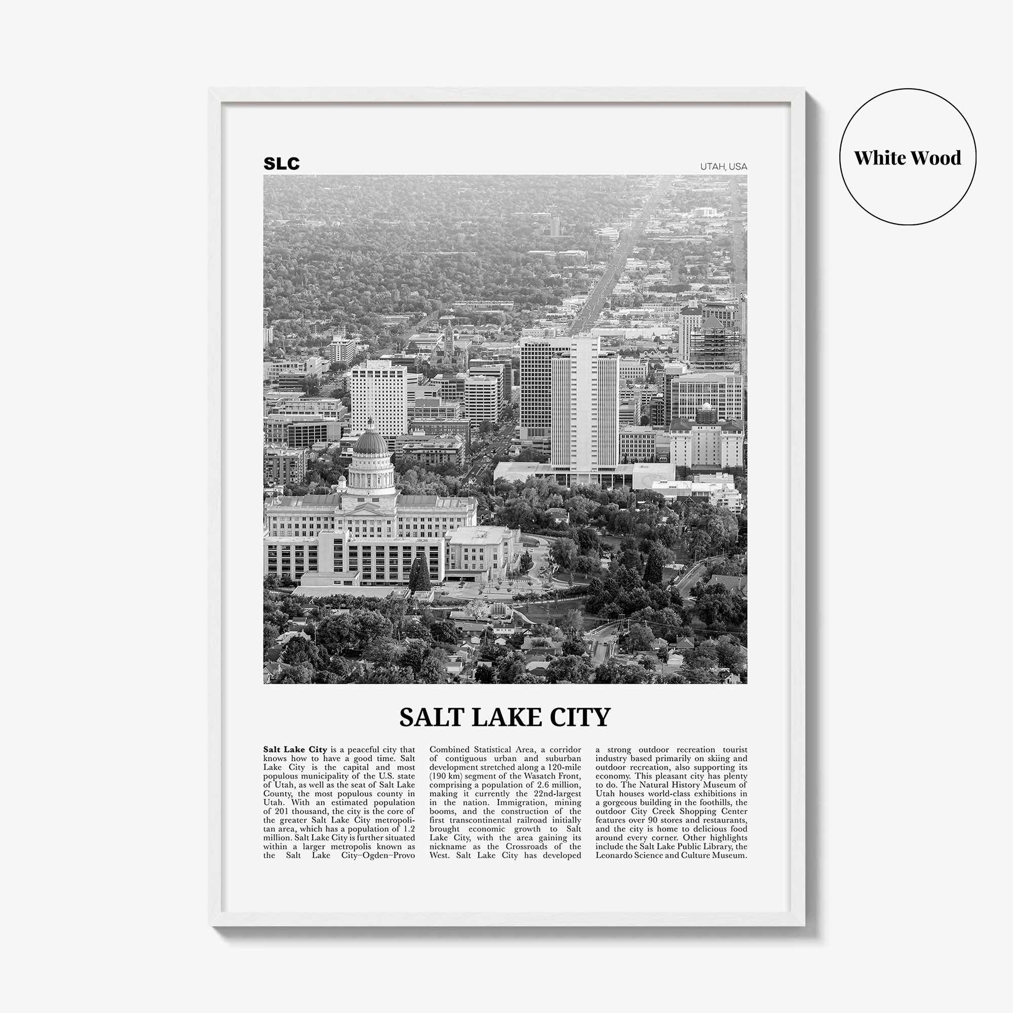 Salt Lake City Print Black and White No 2, Salt Lake Wall Art, Salt Lake Poster, Salt Lake Photo, Utah, USA, United States North America