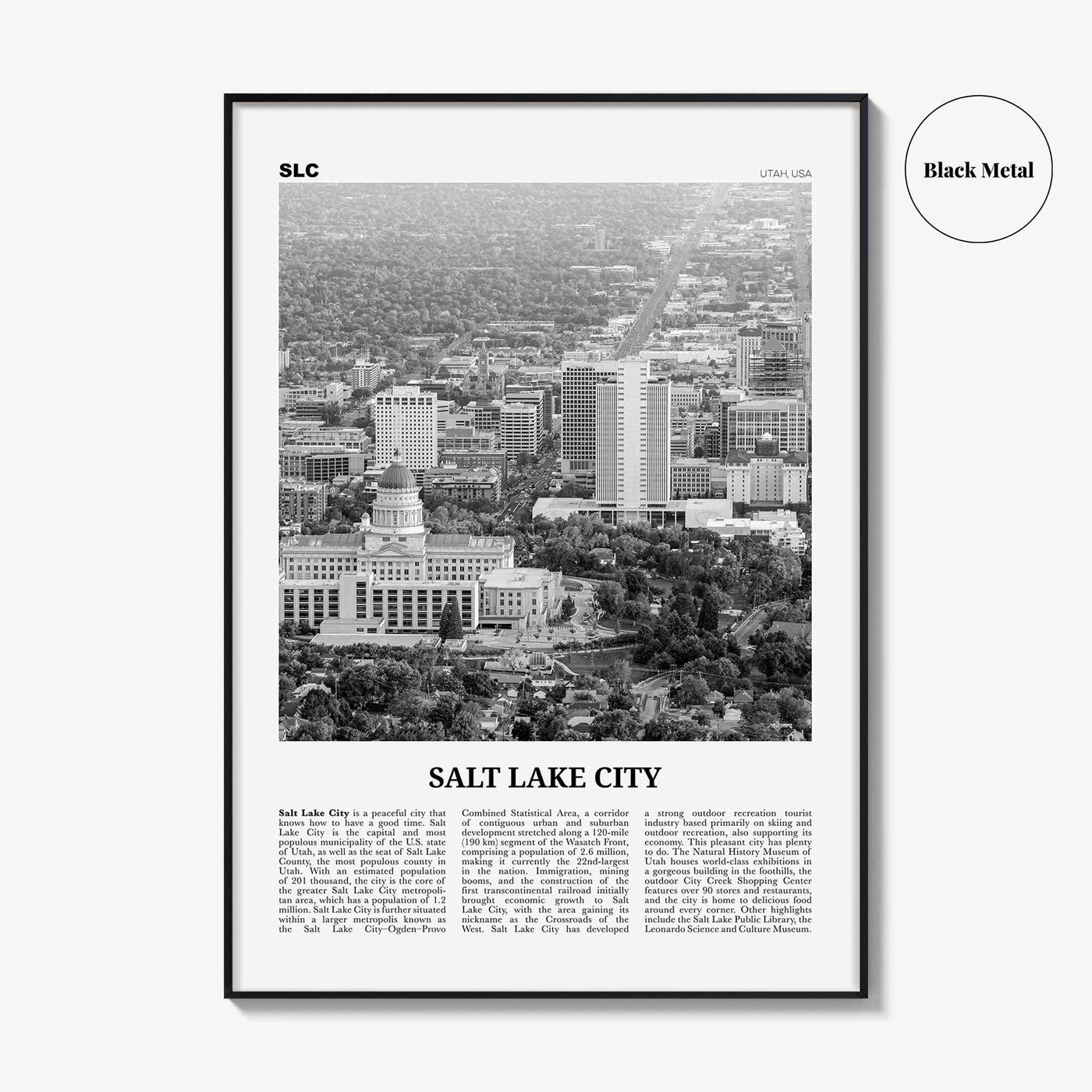 Salt Lake City Print Black and White No 2, Salt Lake Wall Art, Salt Lake Poster, Salt Lake Photo, Utah, USA, United States North America
