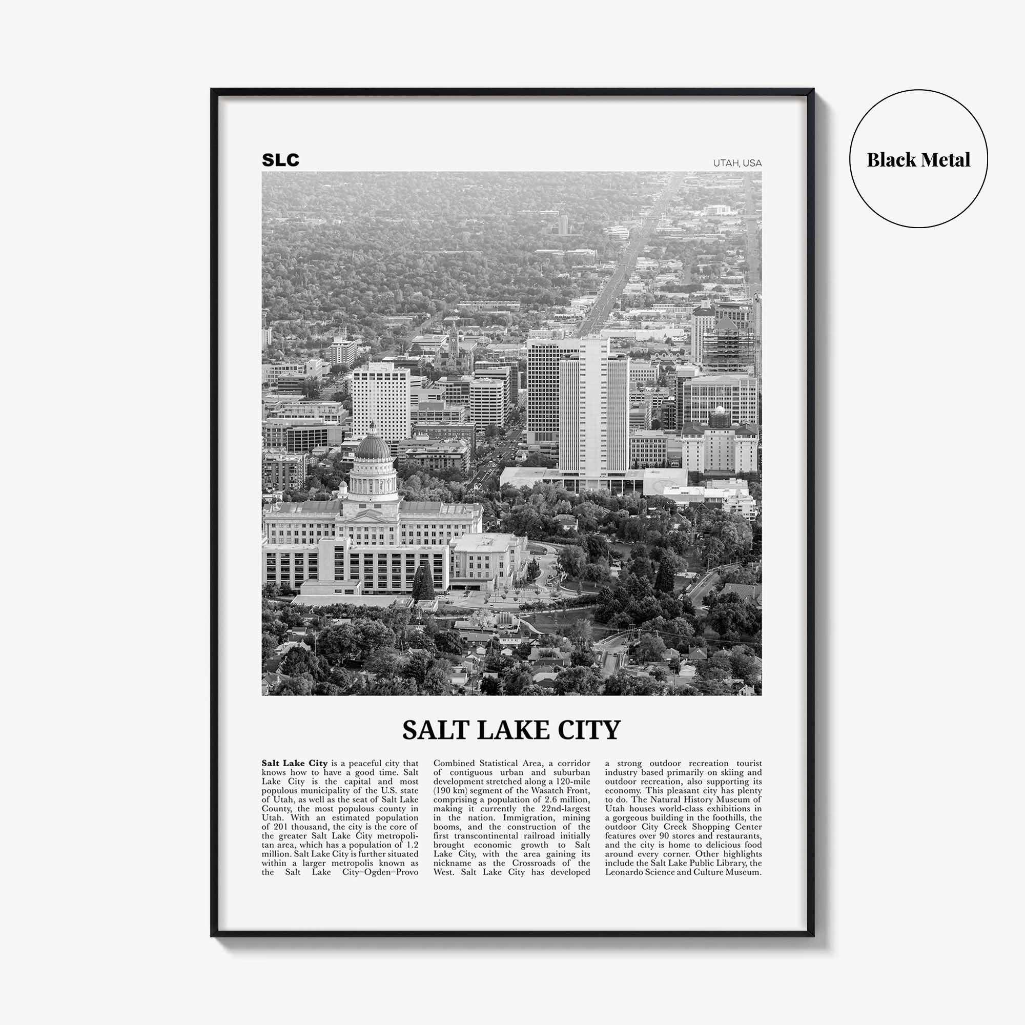 Salt Lake City Print Black and White No 2, Salt Lake Wall Art, Salt Lake Poster, Salt Lake Photo, Utah, USA, United States North America