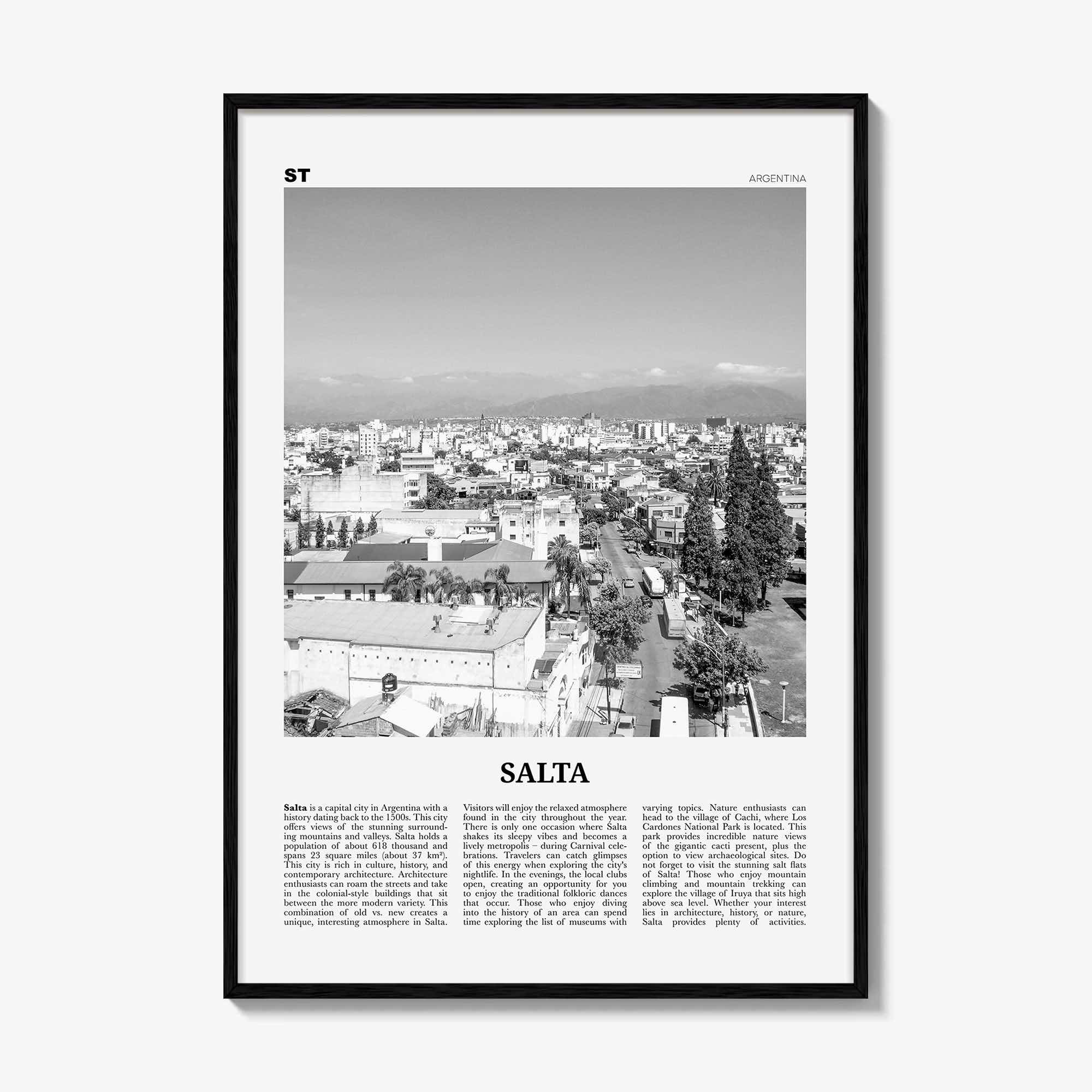 Salta Print Black and White, Salta Wall Art, Salta Poster, Salta Photo, Salta Wall Décor, Salta Map, Argentina