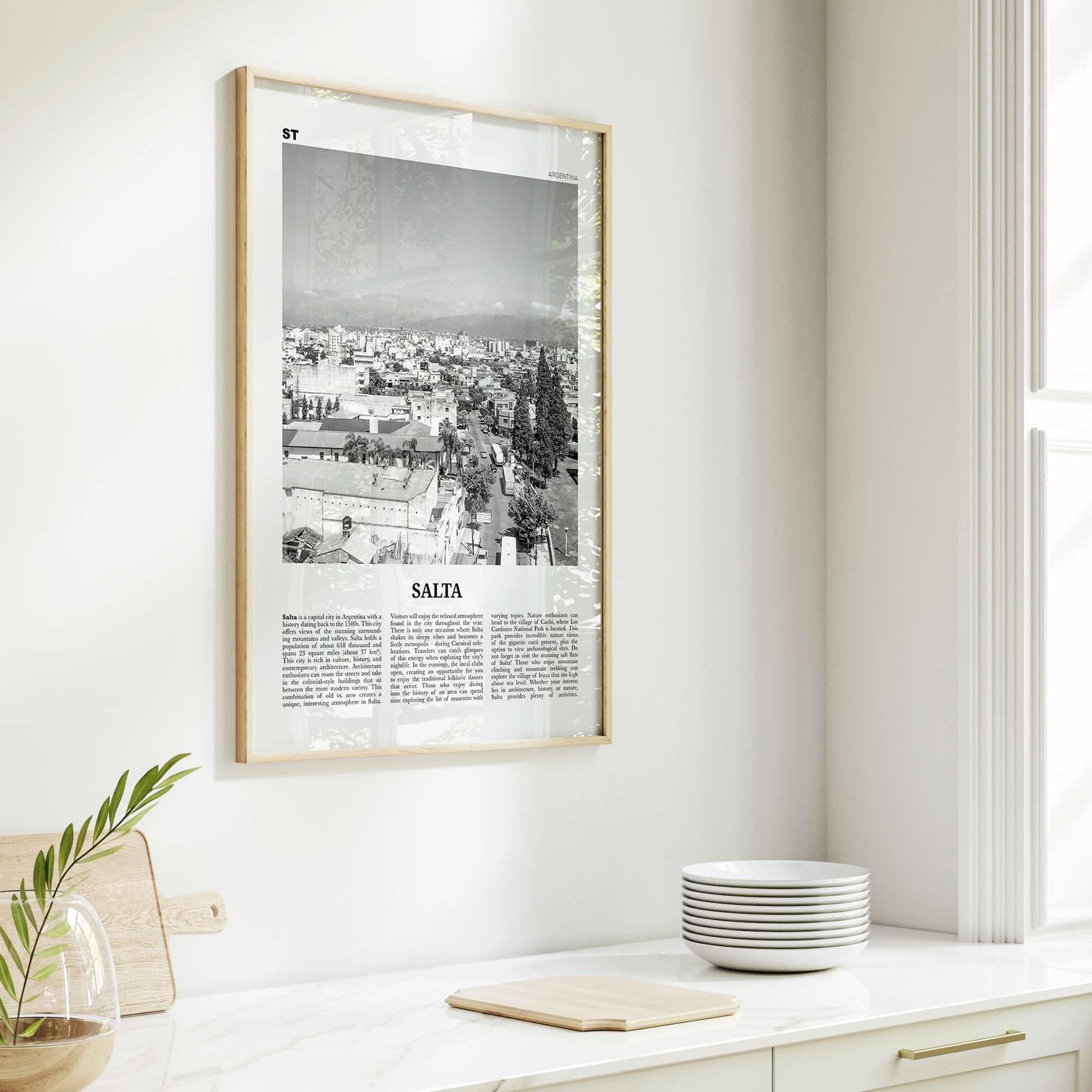 Salta Print Black and White, Salta Wall Art, Salta Poster, Salta Photo, Salta Wall Décor, Salta Map, Argentina