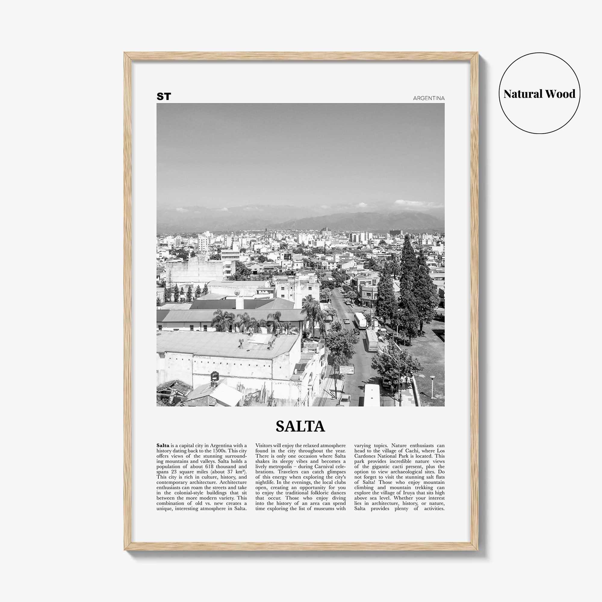 Salta Print Black and White, Salta Wall Art, Salta Poster, Salta Photo, Salta Wall Décor, Salta Map, Argentina