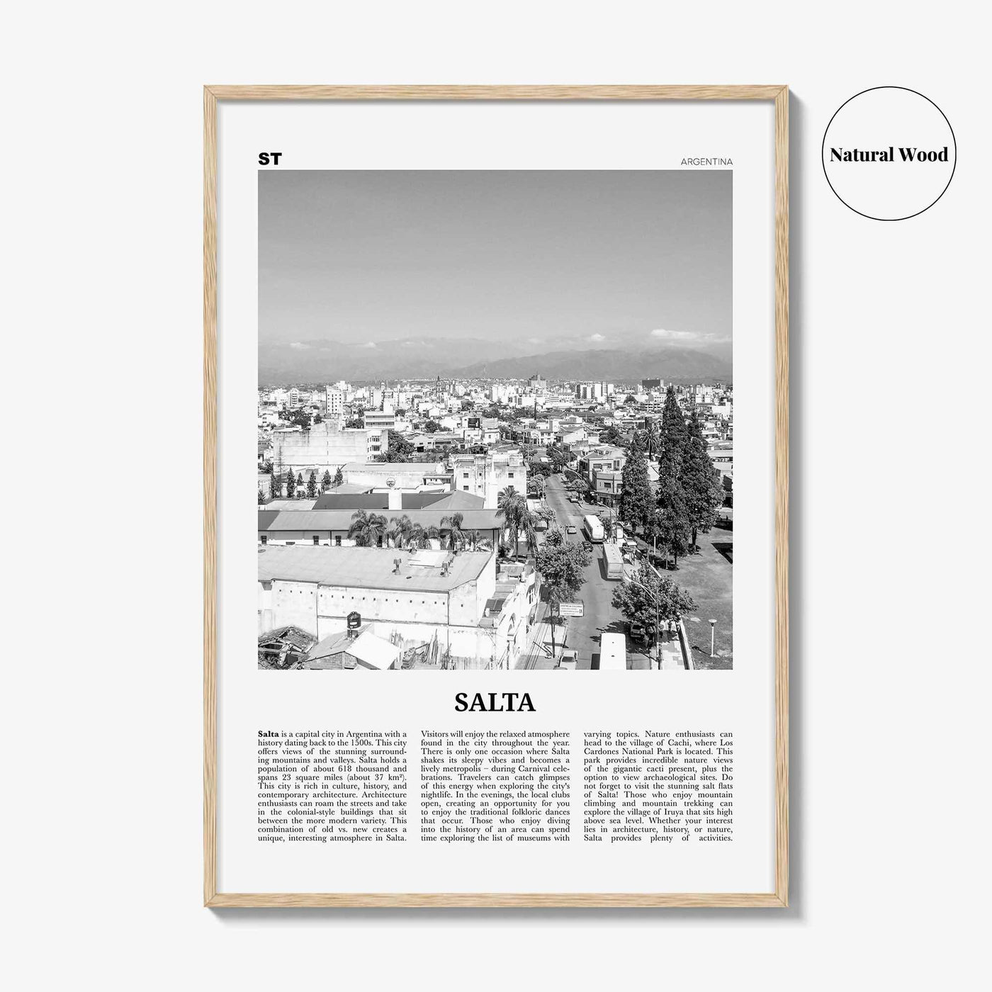 Salta Print Black and White, Salta Wall Art, Salta Poster, Salta Photo, Salta Wall Décor, Salta Map, Argentina