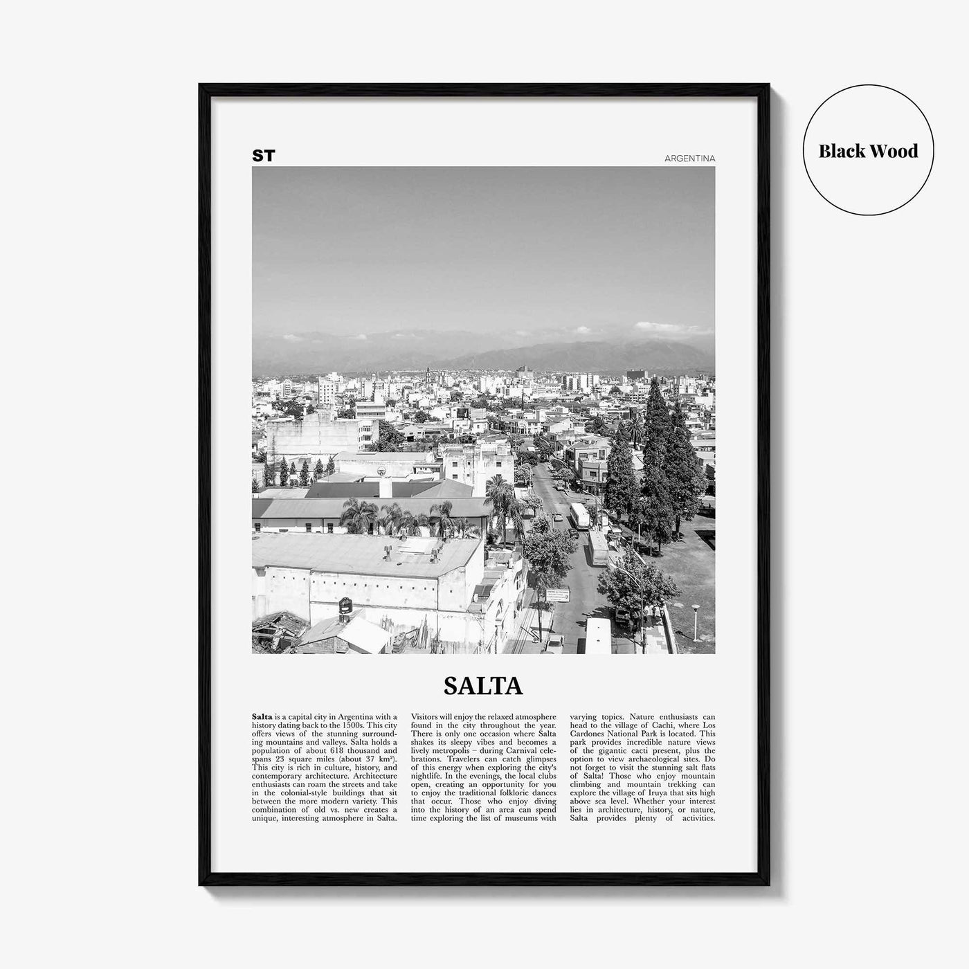 Salta Print Black and White, Salta Wall Art, Salta Poster, Salta Photo, Salta Wall Décor, Salta Map, Argentina